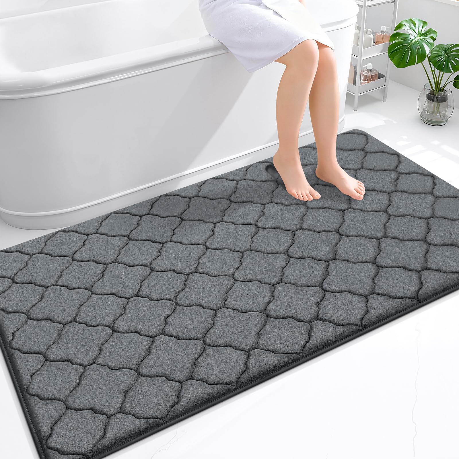 OLANLY Memory Foam Bath Mat Rug 24x16, Ultra Soft and Absorbent Bathroom Rugs, Non-Slip, Comfortable, Machine Washable Bath Carpet for Bathroom Floor, Tub, Shower and Home Decor Accessories, Black