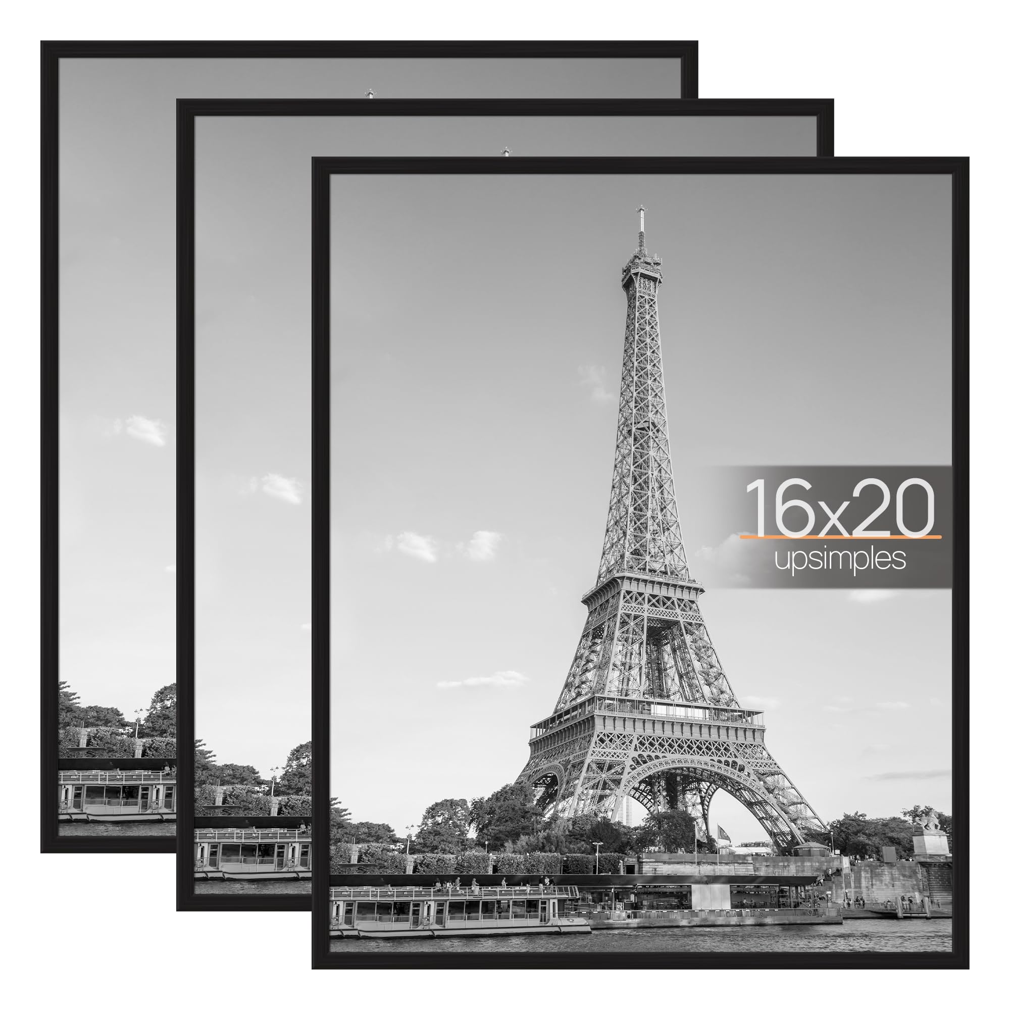 upsimples 12x16 Picture Frame Black 3 Pack, Scratch-Proof Poster Frames 12 x 16 for Photo Gallery - Slide-In Strips, Horizontal or Vertical Wall Mounting