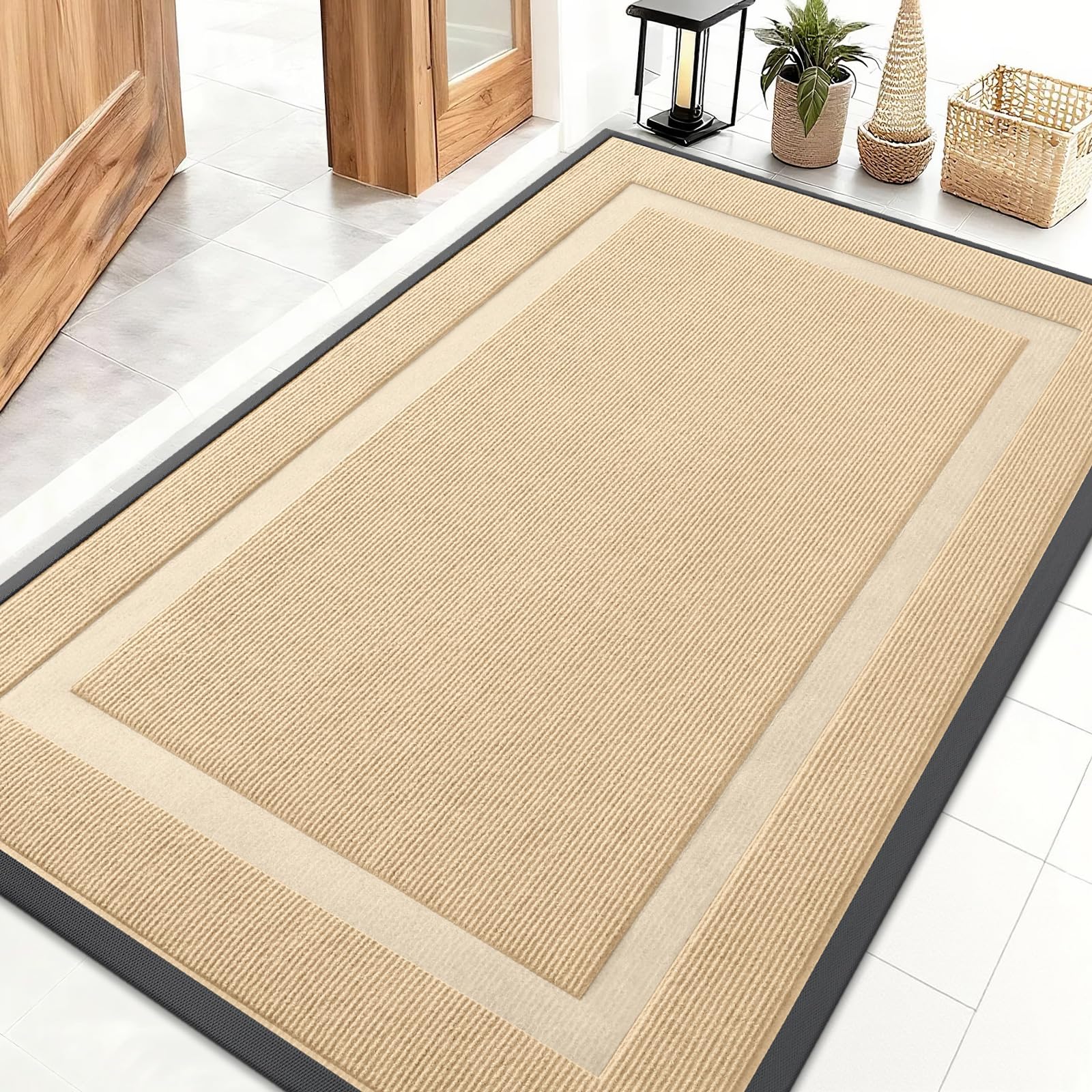 OLANLY Front Door Mat Indoor Outdoor Entrance, Waterproof All-Season, All-Weather Doormat, Sturdy Natural Rubber, Fade Resistant, Low Profile, Easy Clean Patio Porch Entryway Mat, 29.5x17, Black