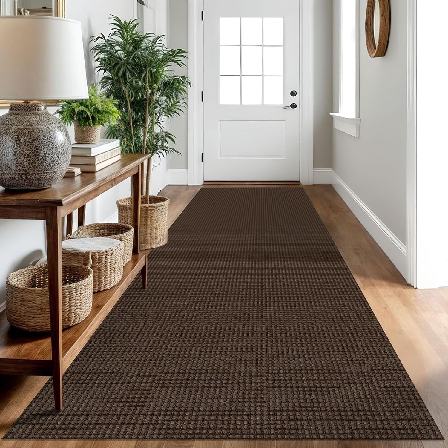 IOHOUZE Small Area Rug 2x3 Washable Woven Rugs for Entryway Non Slip Rubber Backed Kitchen Rugs Indoor Outdoor Doormat Throw Rug Floor Carpet for Entrance Front Door, Orange/Tan/Brown