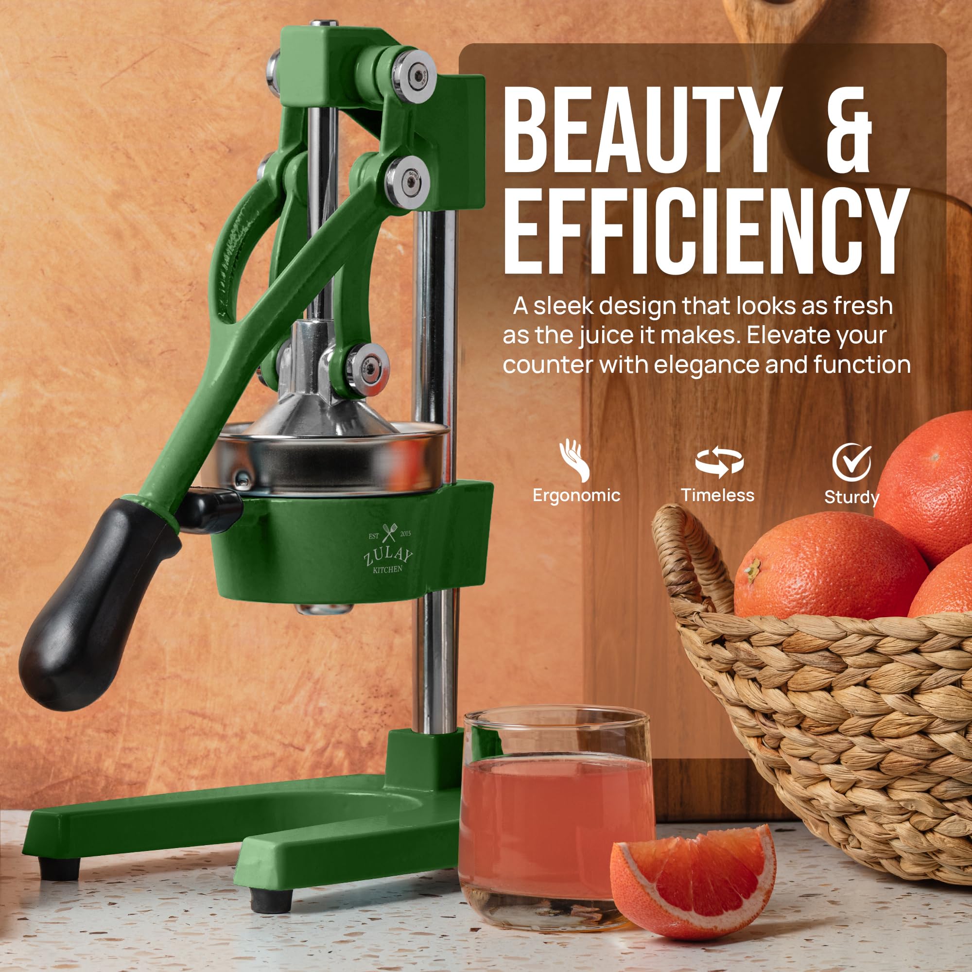 Zulay Kitchen Cast Iron Juicer - Easy-to-Clean Heavy-Duty Manual Juicer, Professional Citrus Juicer - Stainless Steel Lemon Squeezer - Manual Citrus Press & Orange Squeezer - Orange Juicer (Black)