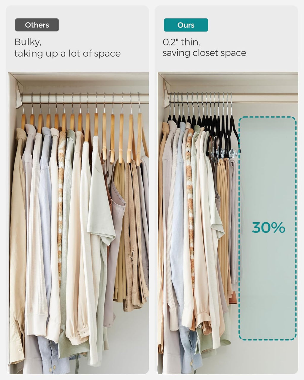 SONGMICS 30 Pack Pants Hangers, 16.7 Inches Long Velvet Trousers Hangers with Adjustable Clips, Heavy-Duty, Non-Slip, Space-Saving for Pants, Skirts, Coats, Dresses, Tank Tops, Black UCRF12B30