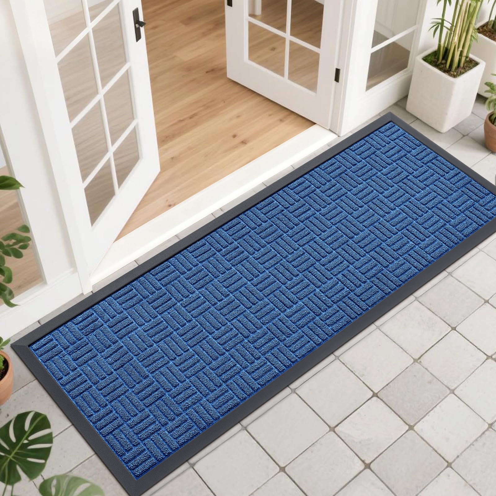 OLANLY Front Door Mat Outside Entrance 29.5x17, Absorbent, Heavy Duty Sturdy Natural Rubber Doormat Indoor Outdoor, Stain and Fade Resistant, Non-Slip Backing Low Profile Floor Mat for Entryway, Grey