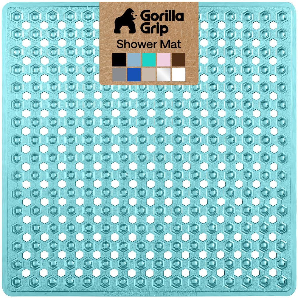 GORILLA GRIP Patented Bath Tub Shower Mat, Machine Washable Bathtub Floor Liner Mats, Suction Cups and Drain Holes to Keep Tubs Clean, Soft on Feet, Bathroom Essentials, 35x16 Inch, Clear
