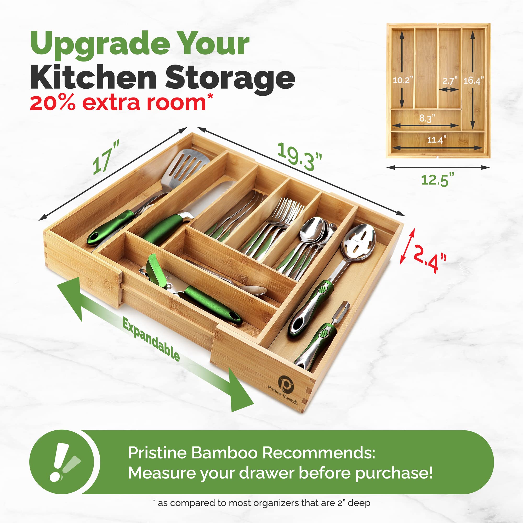 Silverware Organizer - Expandable Kitchen Drawer Organizer - Adjustable Kitchen Drawer Organizer for Utensils, Expandable to 22 Inches Wide, 10 Compartments, Silverware Tray for Drawer