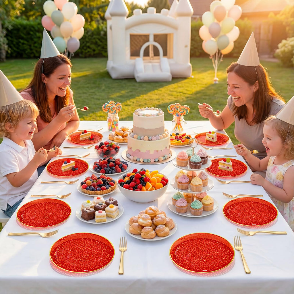 DaYammi 240Pcs Gold Plastic Plates Including 120Pcs Dessert Plates and 120Pcs Cake Forks,Hammered Party Plate,Clear Gold Appetizer plates Heavy duty Disposable Plastic Plate for Party Wedding Birthday
