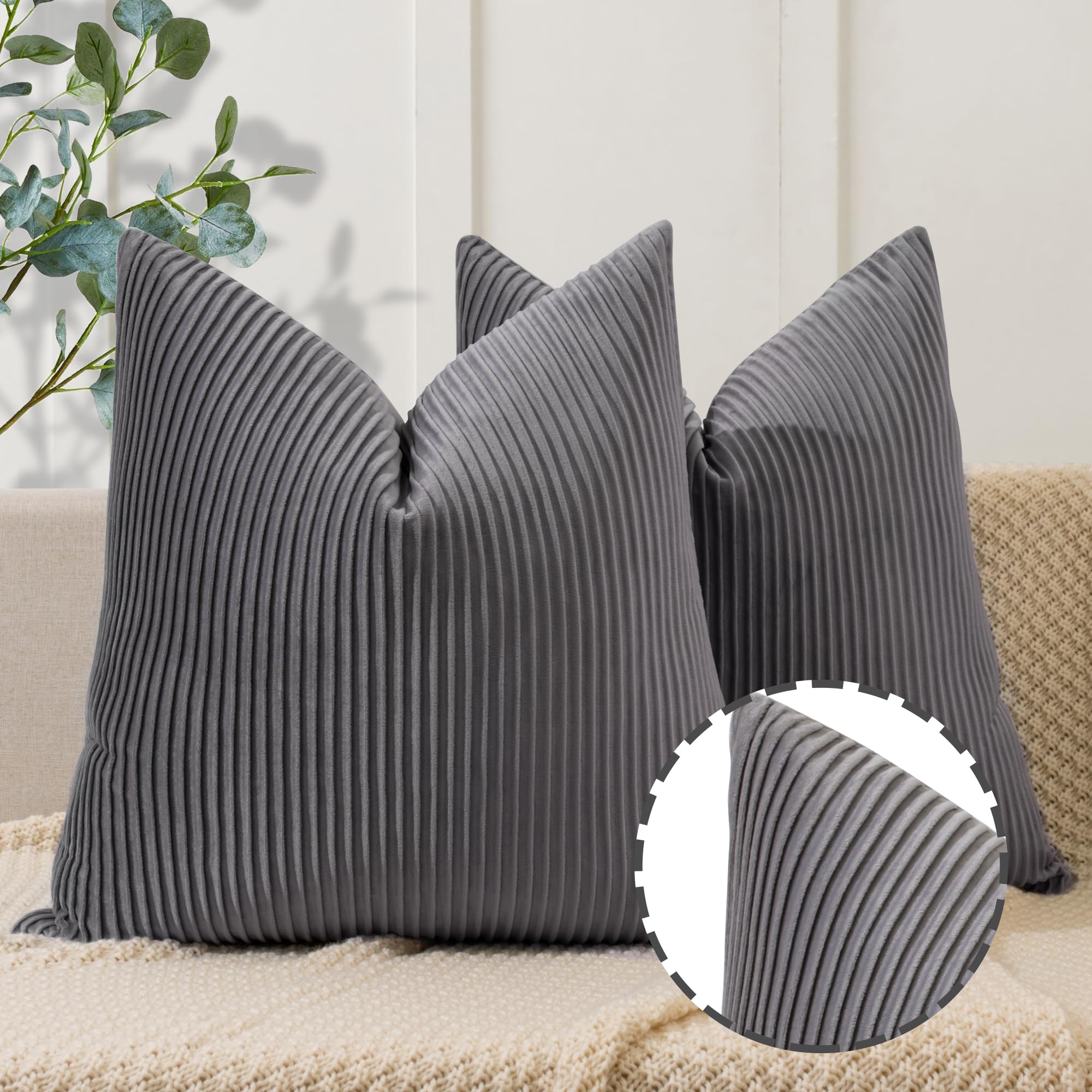 YCOLL Navy Blue Pillow Covers 18x18 Set of 2 Velvet Striped Pattern - Soft Throw Pillows for Home Decor, Luxury Decorative Pillow Covers for Couch, Bed,Living Room