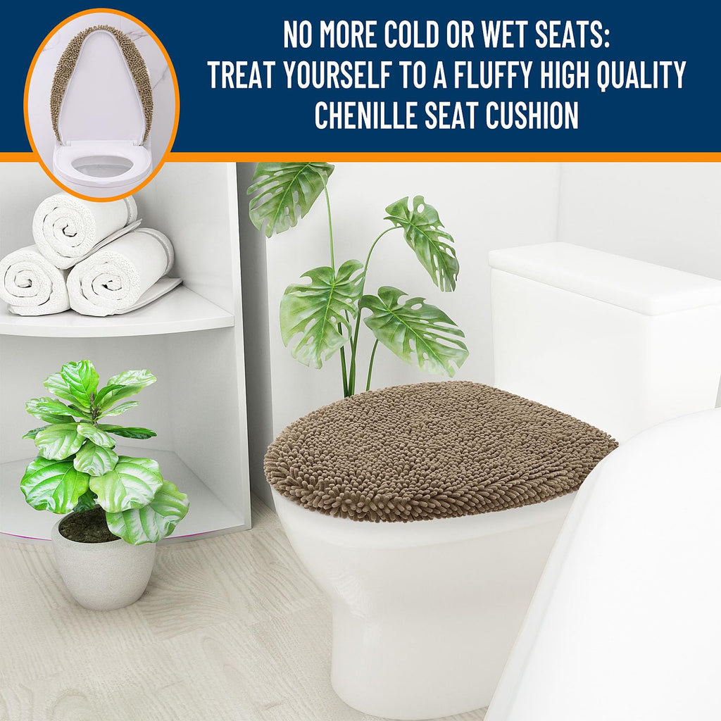 OLANLY Soft Chenille Bathroom Toilet Lid Cover, Machine Washable Seat Covers, 17.5x15, Stays in Place Rubber Backing, Fits Most Round, Elongated and Oblong Lids, Accessories Decor, Gray