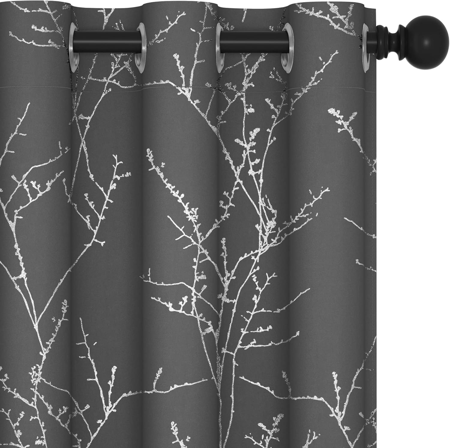Deconovo Blackout Curtains, Grey Curtain, Thermal Insulated Soundproof Curtain Drapes, Wave Dot Foil Print, 52 x 84 Inch, 2 Panels, Machine‑Washable Privacy Window Drape for Bedroom Living Room Office