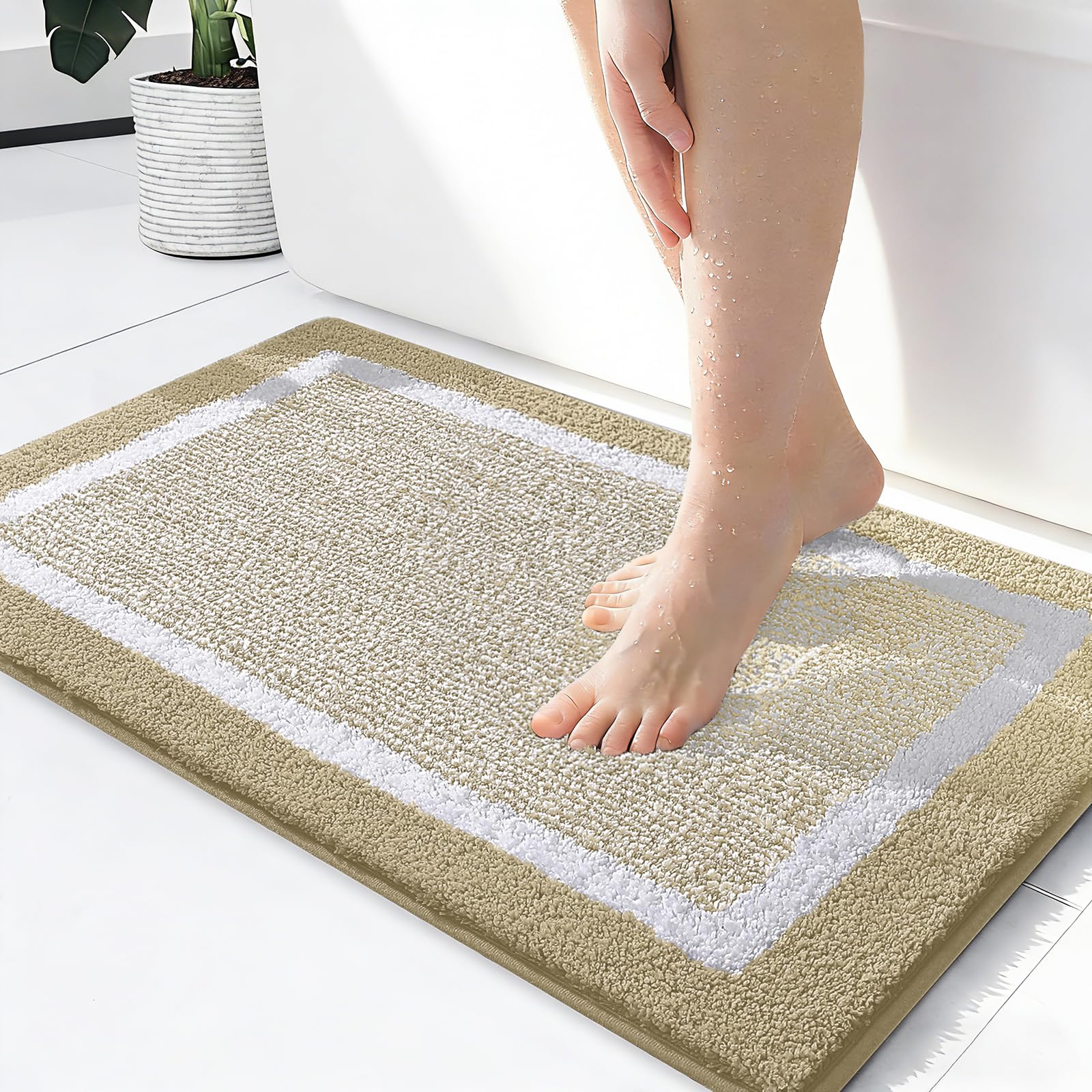 OLANLY Small Bathroom Rugs 24x16, Extra Soft and Absorbent Microfiber Bath Rugs, Non-Slip, Machine Washable, Quick Dry Shaggy Bath Carpet, Bath Mats for Bathroom Floor, Tub, Shower, Grey