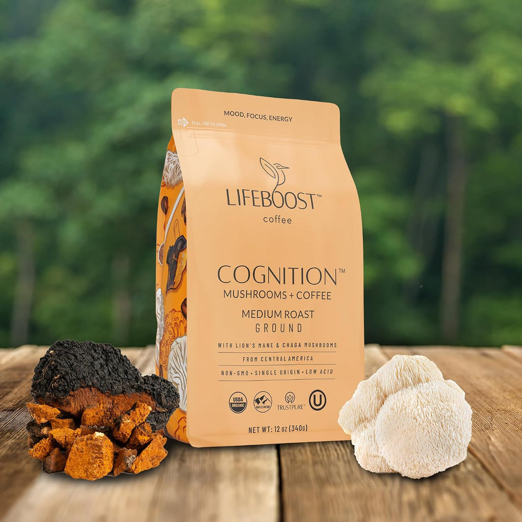 Lifeboost Cognition Mushroom Ground Coffee, Organic Low Acid, 12oz
