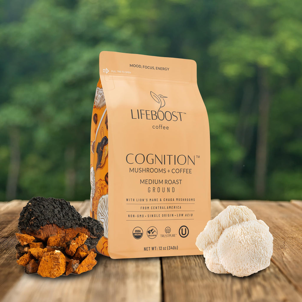 Lifeboost Cognition Mushroom Ground Coffee, Organic Low Acid, 12oz