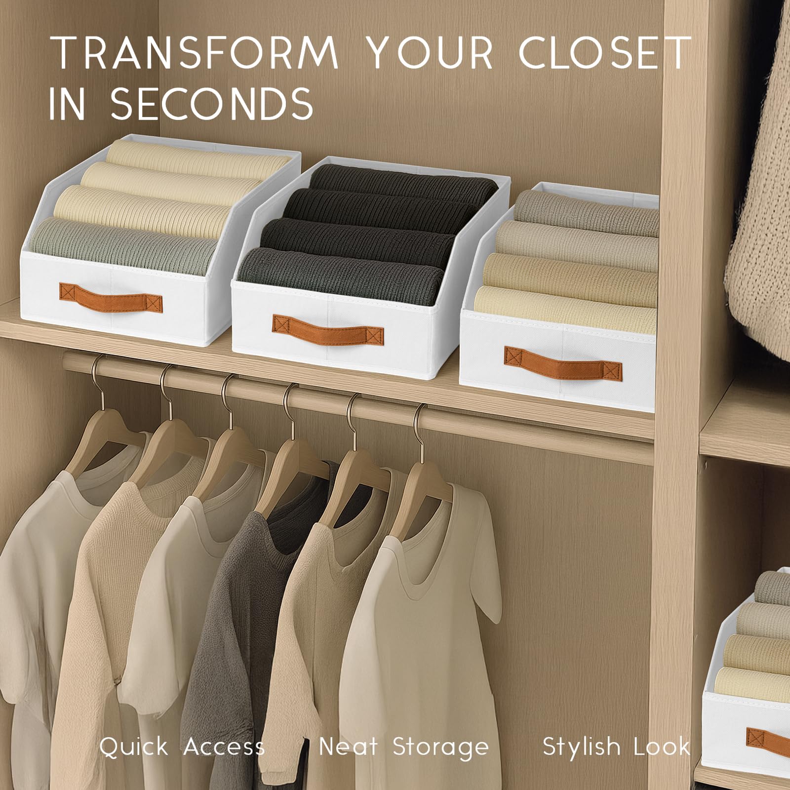 Homsorout Fabric Storage Bins for Organizing - 6 Pack Large Trapezoid Collapsible Storage Bins with Front Handle, Closet Organizers and Storage for Bedroom, Home Shelves, Small Spaces, Beige
