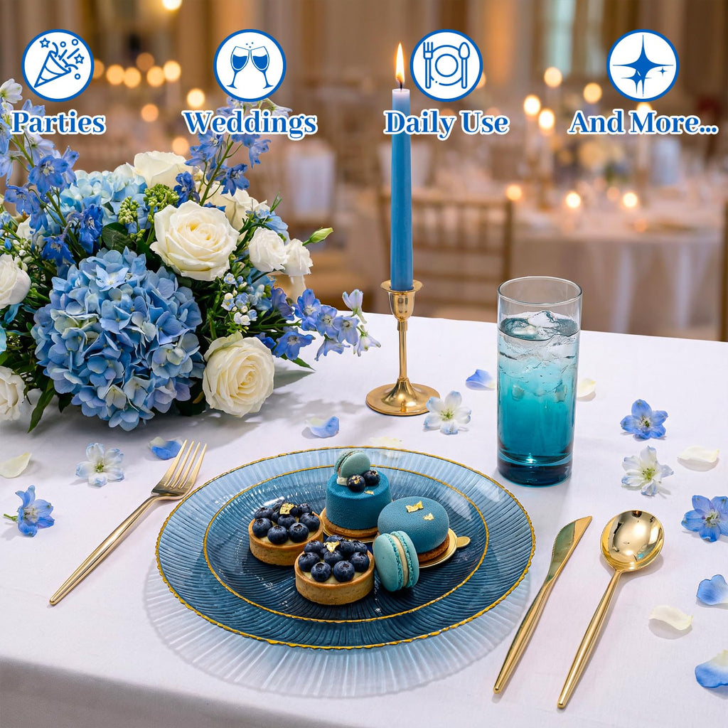 DaYammi 60Pcs Sage Green Plastic Plates with Gold Rim,Disposable Plates Set Includes 30 Dinner Plate & 30 Salad Plate,Fancy Green Party Plates with Radial Texture for Party Wedding Dinner