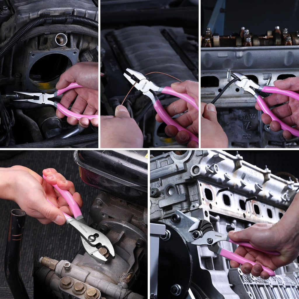 7-piece WORKPRO Pliers Set with Groove Joint, Long Nose, Slip Joint, Linesman, and Diagonal Pliers for DIY & Home Use