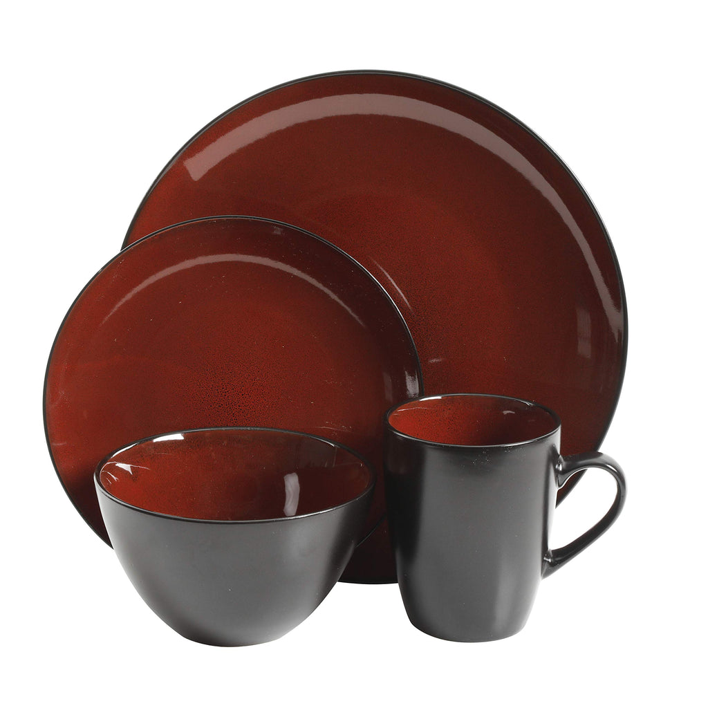 Gibson Elite Soho Lounge Round Reactive Glaze Stoneware Dinnerware Set, Service for 4 (16pc), Blue, Soho Round.