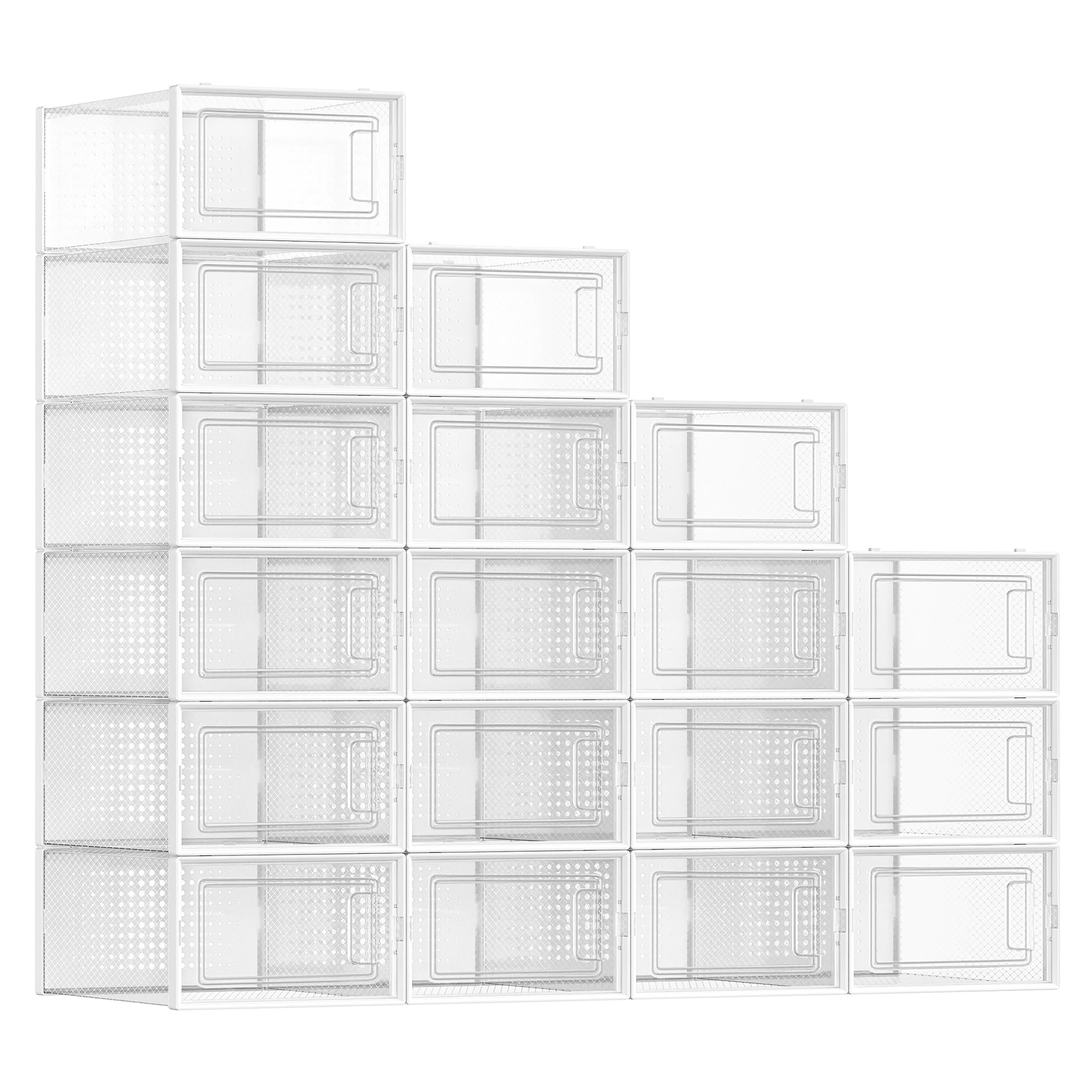 SONGMICS Shoe Boxes, Pack of 12 Shoe Storage Organizers, Stackable Clear Plastic Boxes for Closet, Sneakers, 13.1 x 9.1 x 5.6 Inches, Transparent and White ULSP12SWT