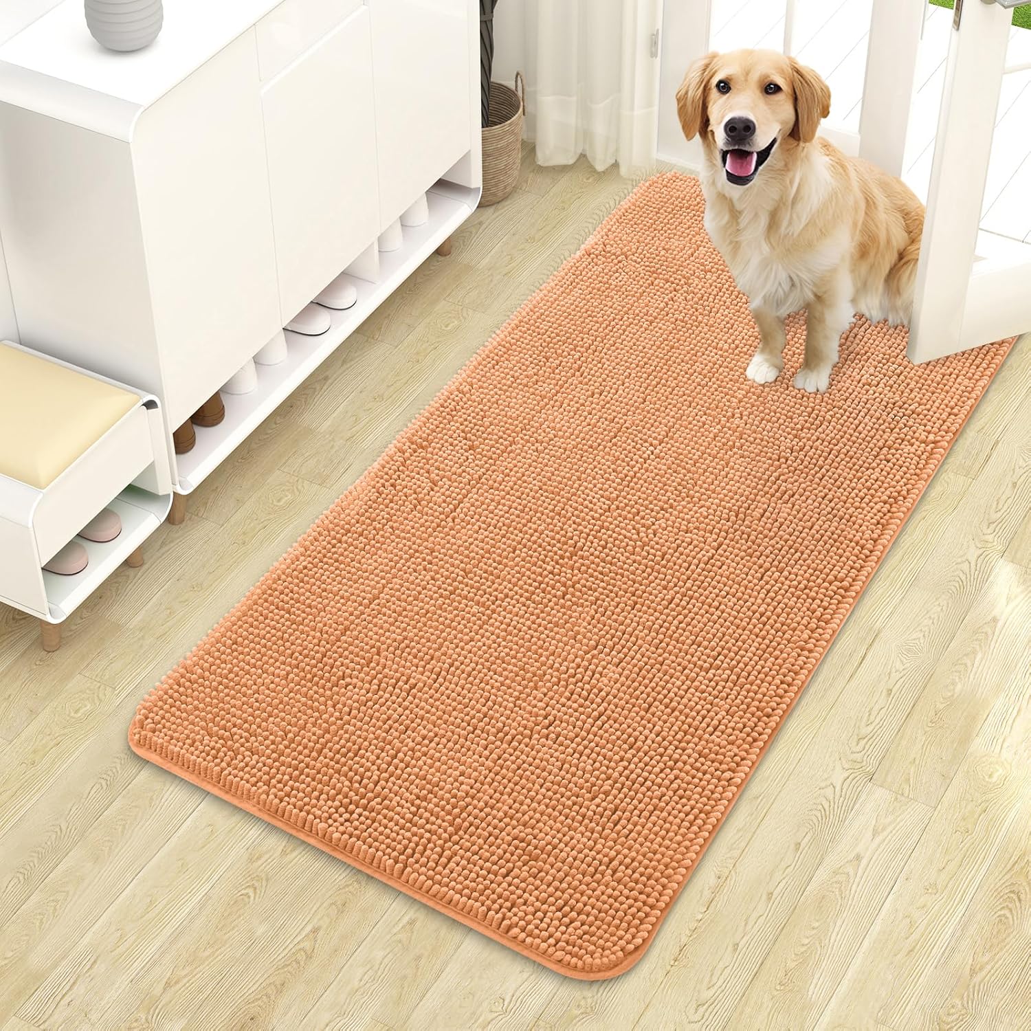 OLANLY Dog Door Mat for Muddy Paws 48x30, Absorbs Moisture and Dirt, Absorbent Non-Slip Washable Doormat, Quick Dry Chenille Mud Mat for Dogs, Entry Indoor Entryway Carpet for Inside Floor, Grey