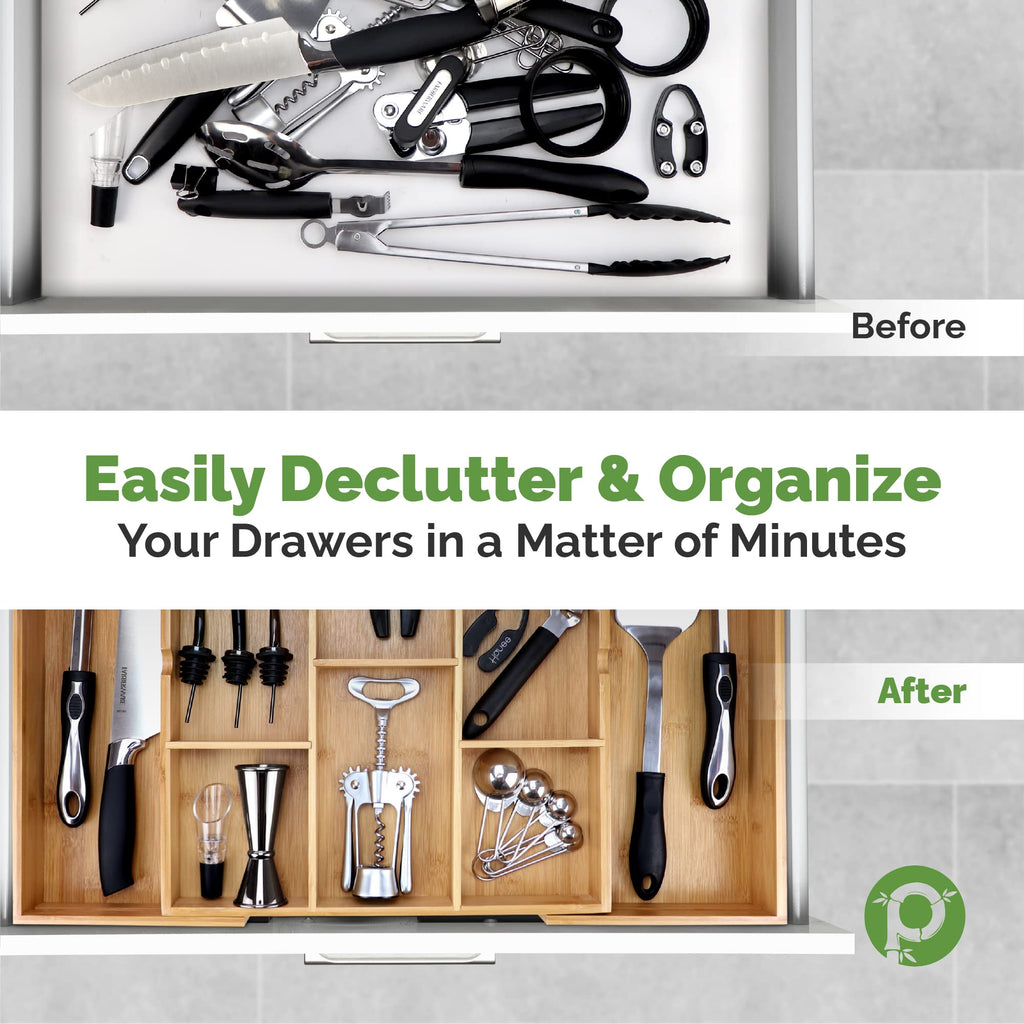Silverware Organizer - Expandable Kitchen Drawer Organizer - Adjustable Kitchen Drawer Organizer for Utensils, Expandable to 22 Inches Wide, 10 Compartments, Silverware Tray for Drawer