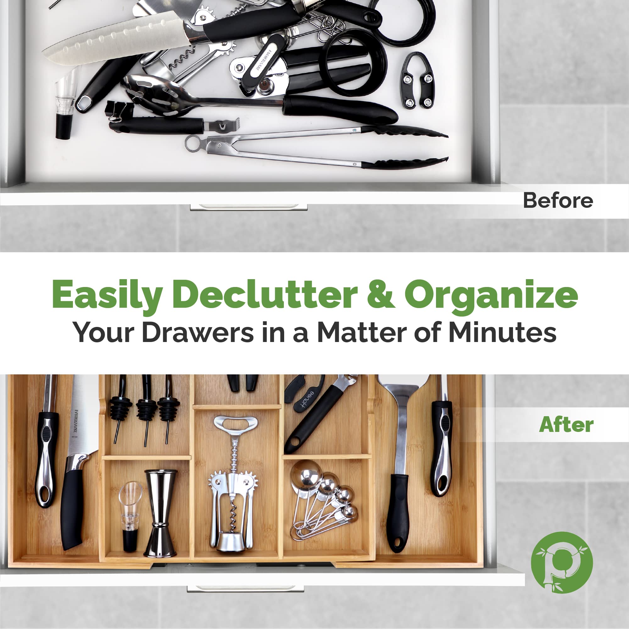 Silverware Organizer - Expandable Kitchen Drawer Organizer - Adjustable Kitchen Drawer Organizer for Utensils, Expandable to 22 Inches Wide, 10 Compartments, Silverware Tray for Drawer