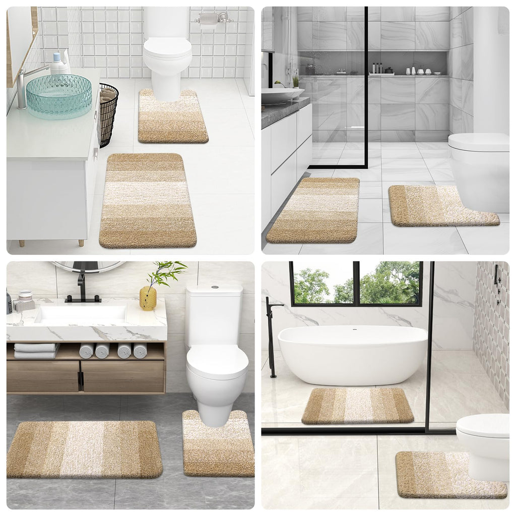 OLANLY Bathroom Rugs Sets 4 piece, Soft Microfiber Absorbent Bath Mat, U-Shaped Contour Toilet Mat and Toilet Lid Cover, Quick Dry, Machine Washable, Toilet Cover and Rug Set for Bathroom, Grey