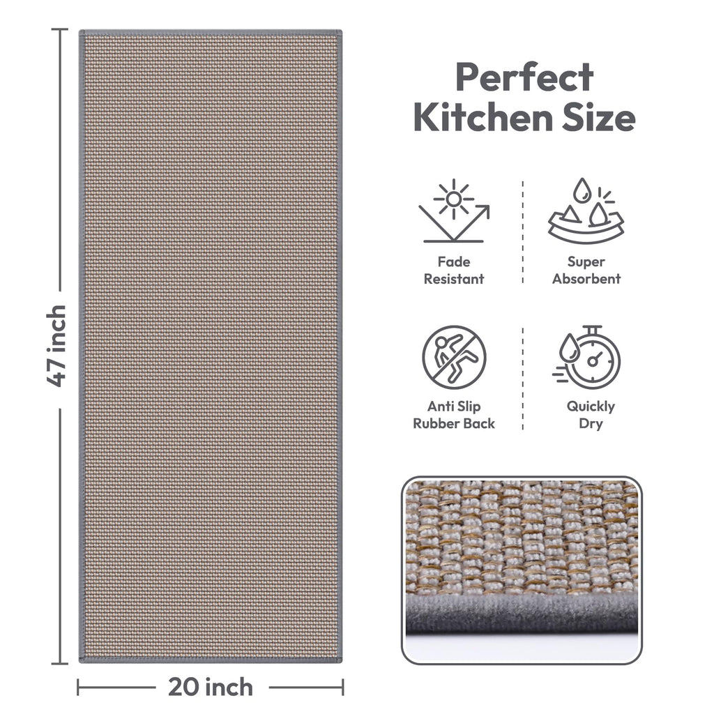 Kitchen Mats for Floor, Kitchen Rug, Nonskid, Washable, Absorbent Kitchen Runner Rug for in Front of Sink, Entryway, Rubber Backing Indoor Door Mat, Farmhouse Style Standing Mat, 17.3"x28", Grey