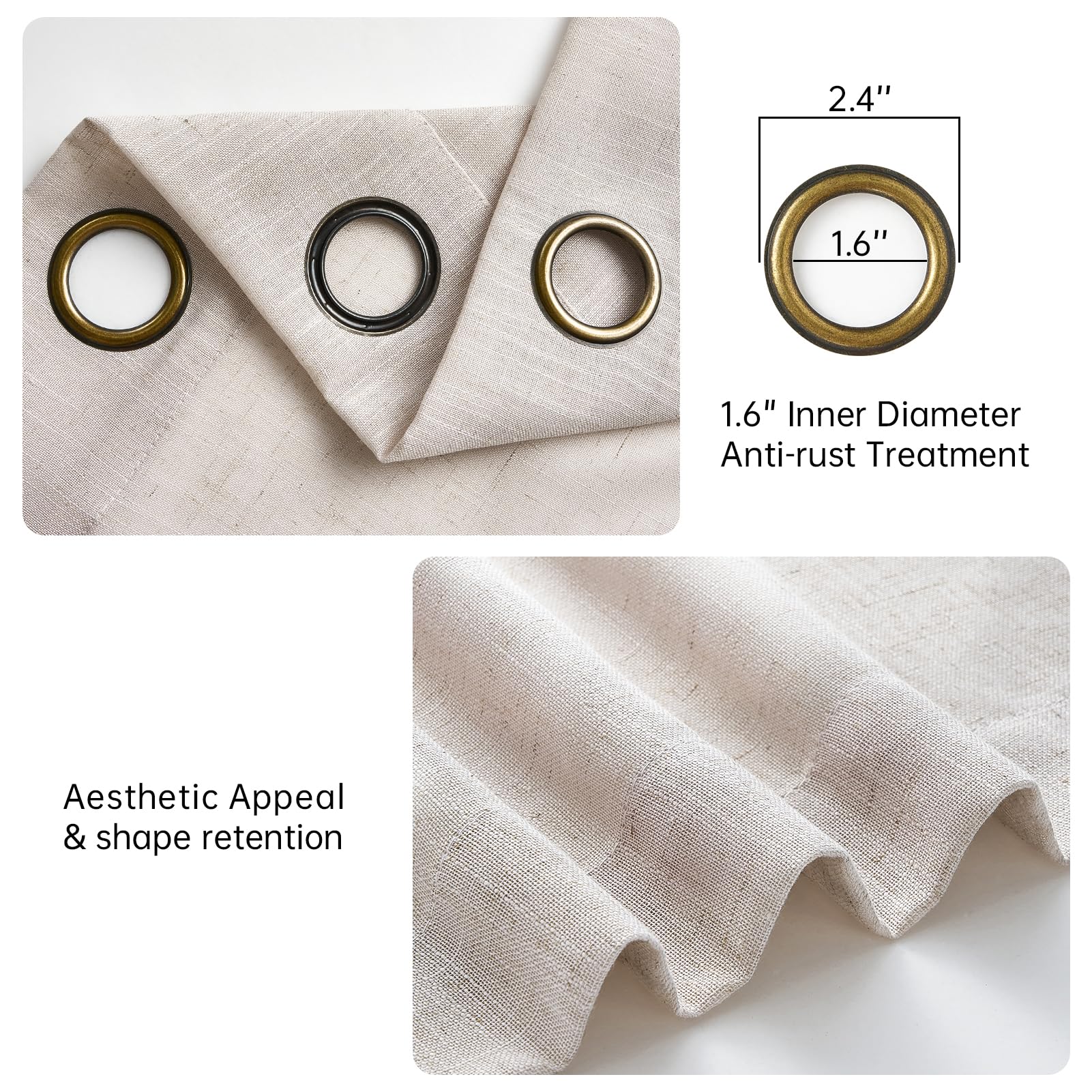 Topfinel Linen Sheer Curtains 96 Inches Long for Living Room 2 Panel Set Cream Ivory Light Filtering Pleat Drapes with Grommet Natural Boho Farmhouse 96 Inch Curtain Drapes for Bedroom Window 52"x96"