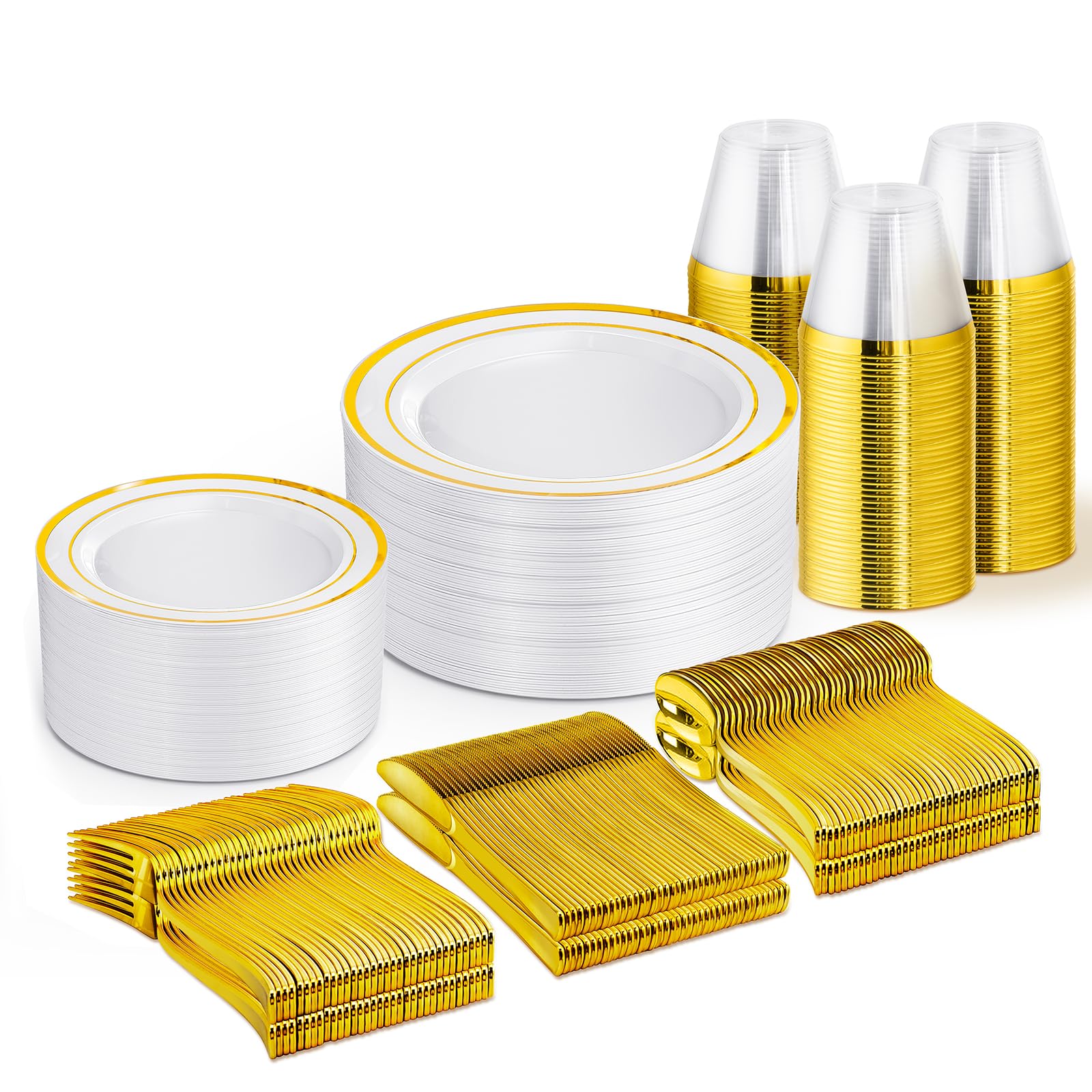 WELLIFE 600 PCS Silver Disposable Dinnerware Set for 100 Guests, Wedding Reception Plates & Silver Plastic Tableware, Dinner & Salad Plates, Cups, Forks, Knives & Spoons for Weddings & Elegant Events