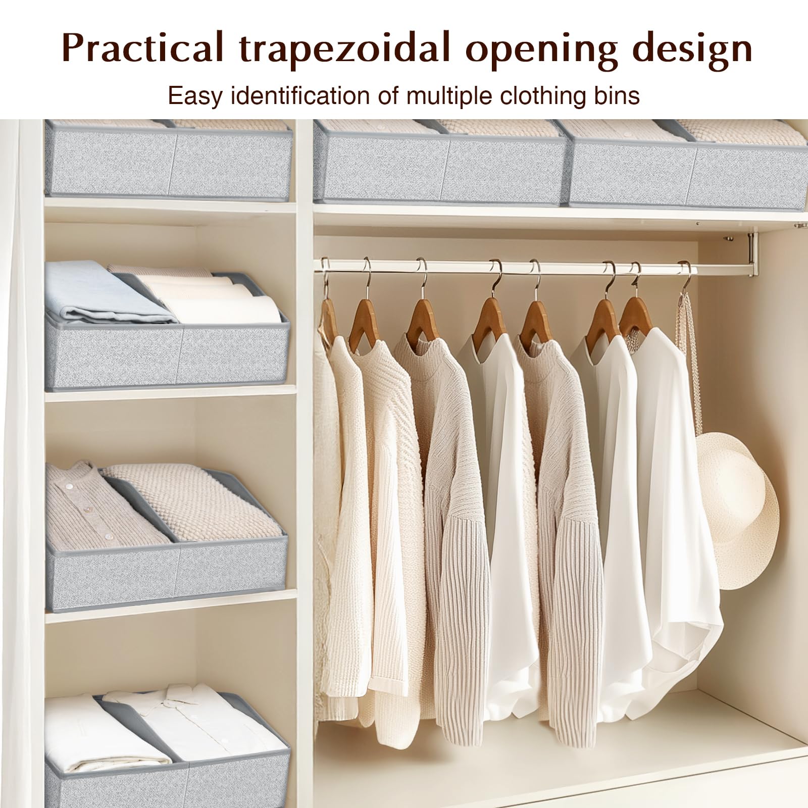 Homsorout Closet Organizers and Storage Bins - 8 Pack Collapsible Divided Trapezoidal Cube Storage Bins Baskets with Orange Handle for Organizing Clothes Blankets, Toys, Books, Towels(Beige)