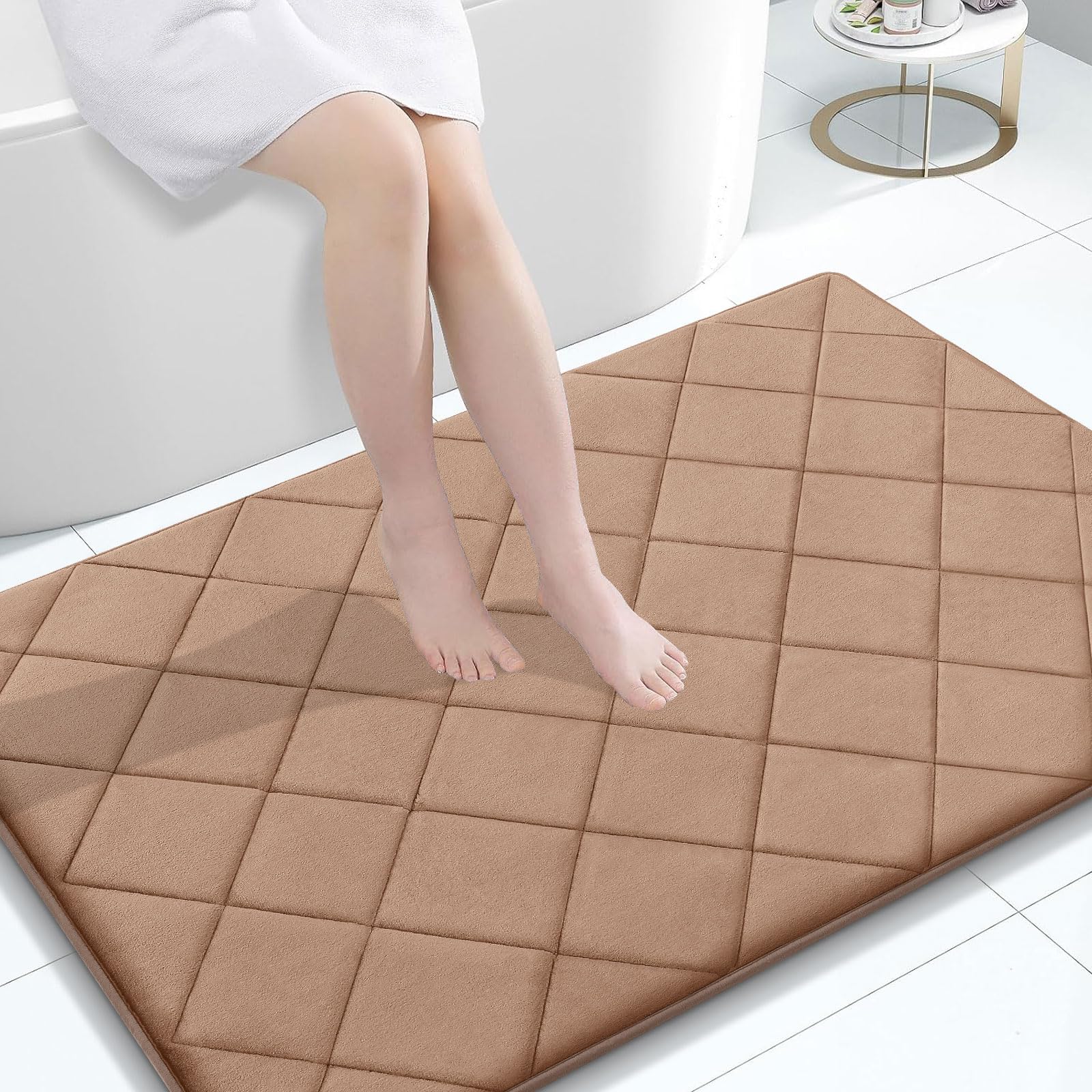 OLANLY Memory Foam Bath Mat 30x20, Ultra Soft and Absorbent Bathroom Rugs, Machine Washable, Comfortable Bath Carpet for Bathroom Floor, Tub and Shower, Black