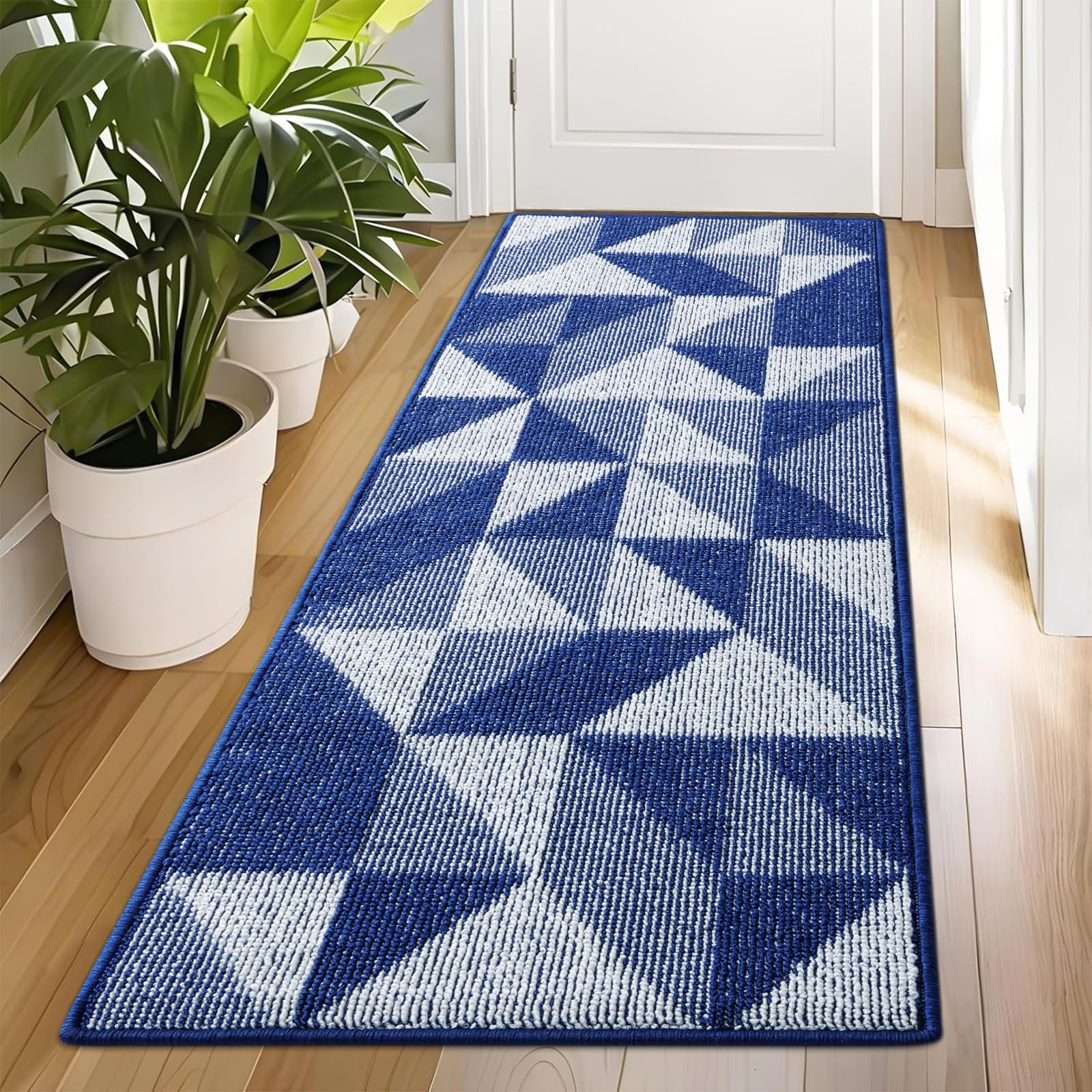 OLANLY Door Mat Indoor Entrance Washable 32x20, Odor-Free Low-Profile Front Back Geometric Doormat, Absorbent Resist Dirt Entry Carpet, Easy to Clean Sturdy Inside Floor Mats for Entryway, Black