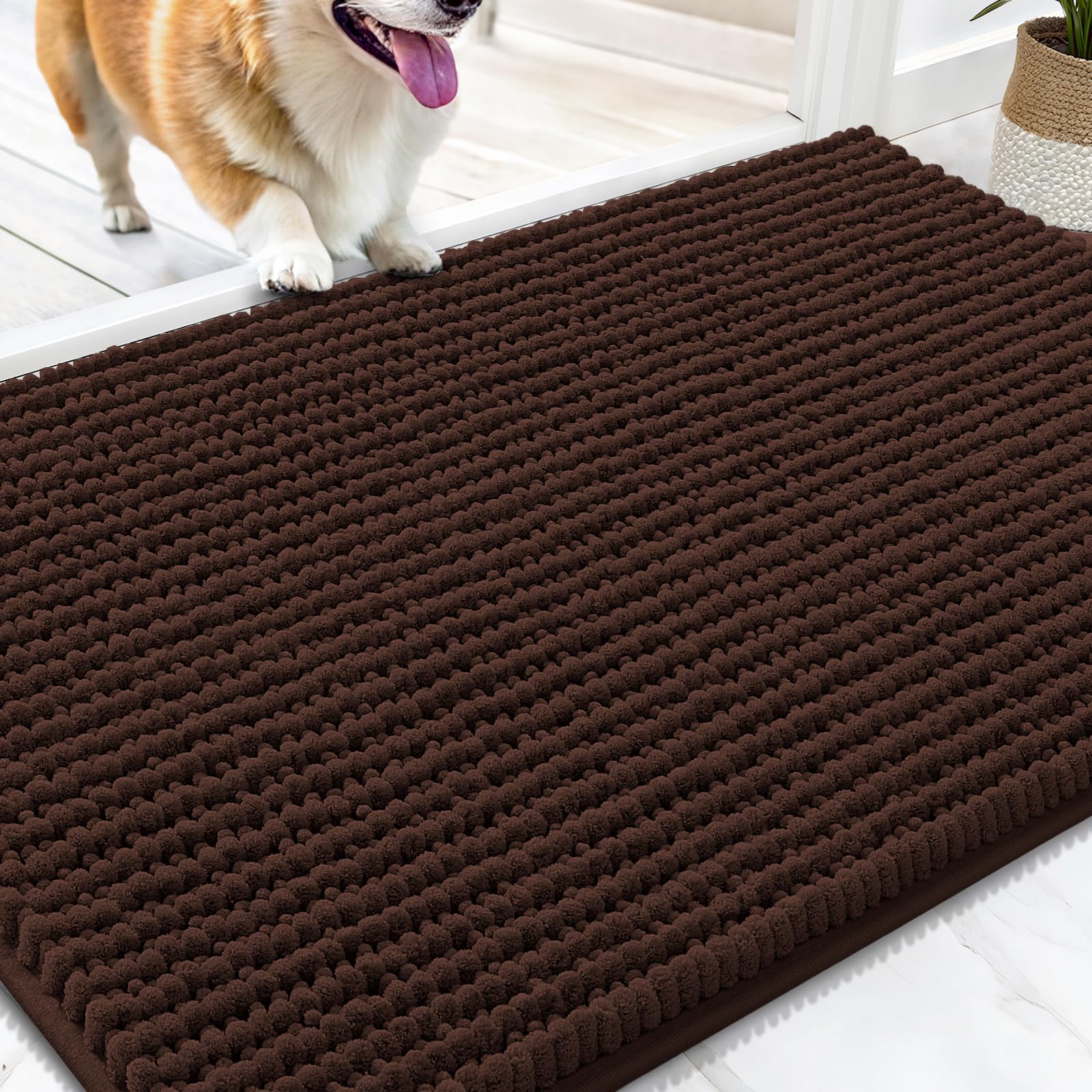 OLANLY Dog Door Mat for Muddy Paws 30x20, Ultra Absorbent Chenille Mud Doormat, Non-Slip Washable and Dirt Trapping Doormat for Indoor Entryway, Quick-Dry Indoor Pet Bed Mats for Dogs, Grey