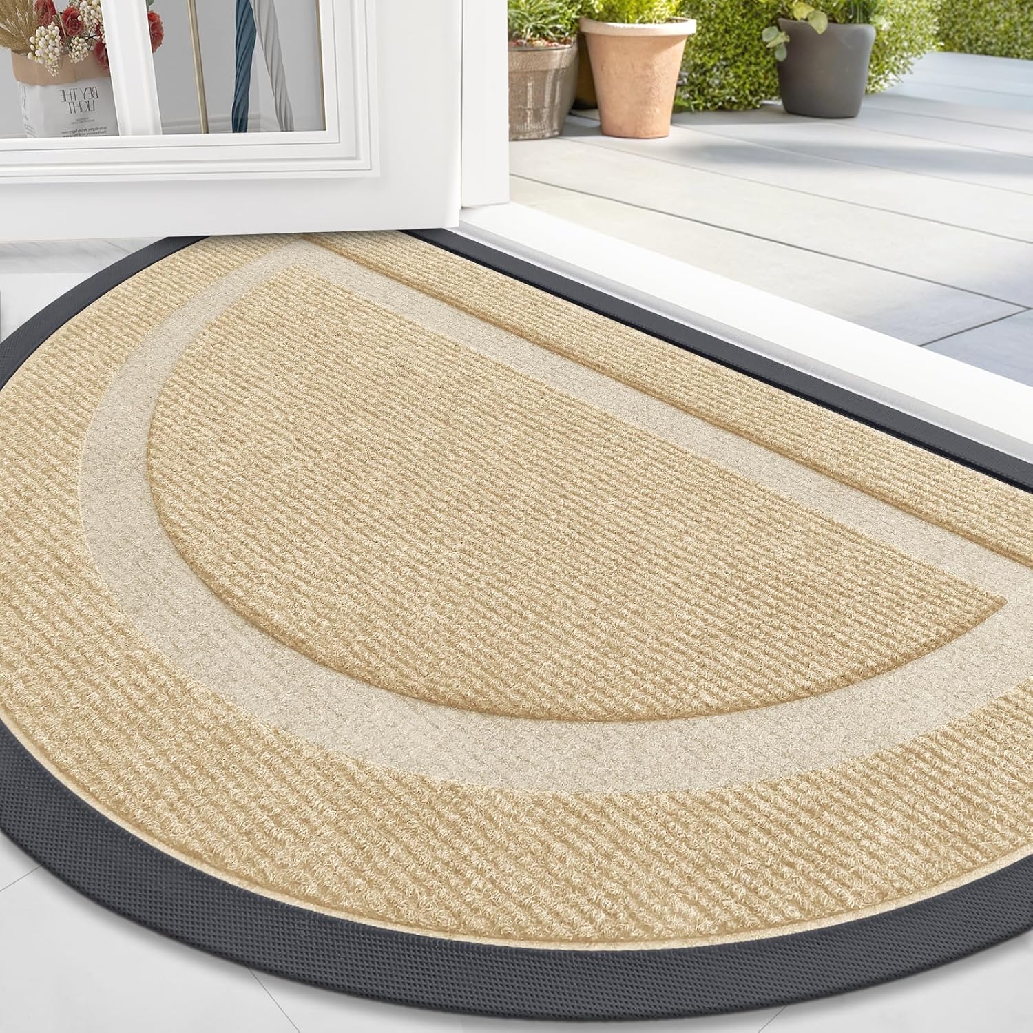 OLANLY Front Door Mat Indoor Outdoor Entrance, Waterproof All-Season, All-Weather Doormat, Sturdy Natural Rubber, Fade Resistant, Low Profile, Easy Clean Patio Porch Entryway Mat, 29.5x17, Beige