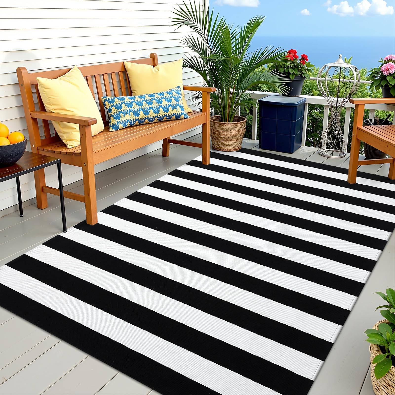 OLANLY Black and White Striped Rug 2'4" x 3'7" (27.5" x 43") – Washable Cotton Indoor Outdoor Doormat for Front Door, Entryway, Kitchen, Porch, Patio Decor