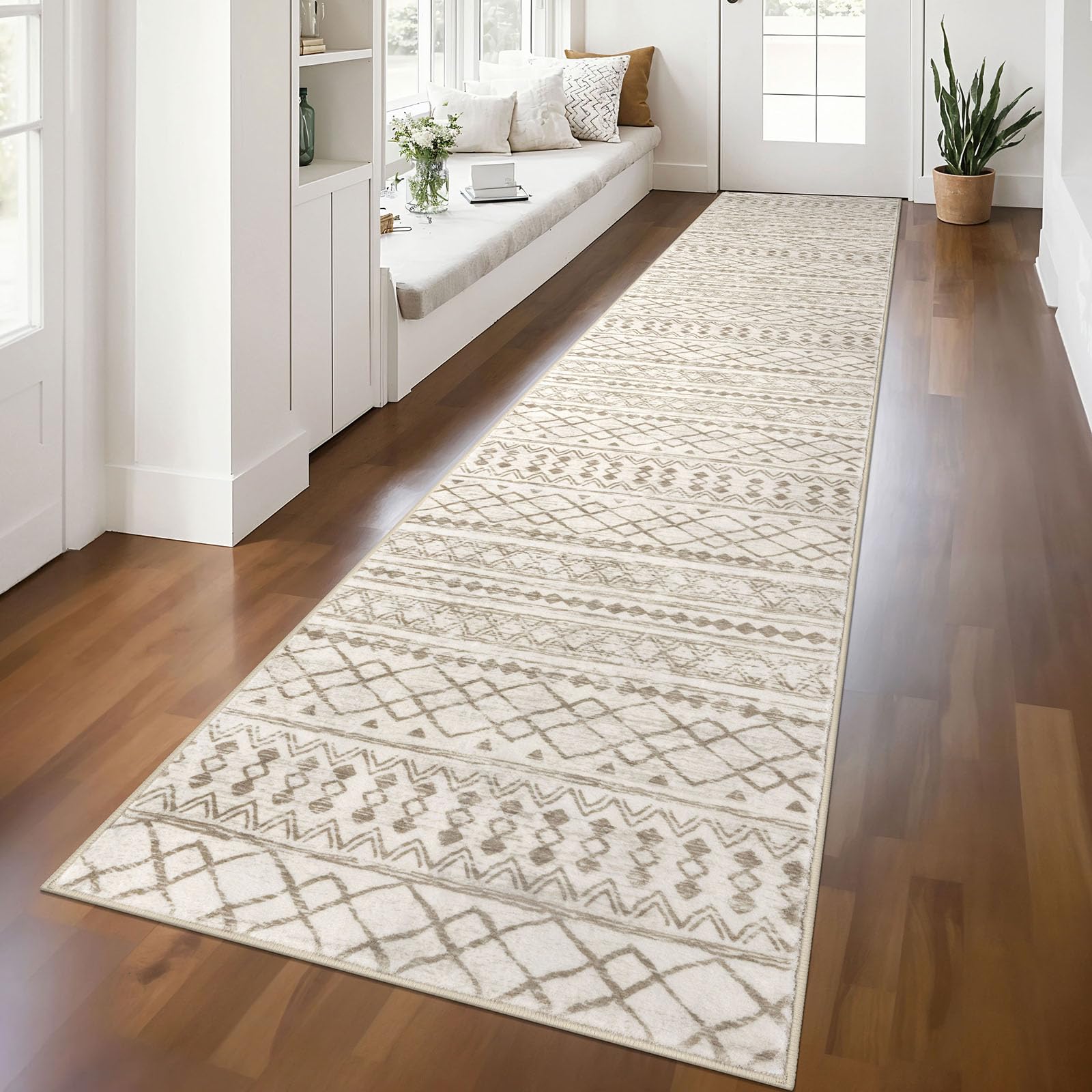 KUTA Washable Non-Slip Rugs for Entryway 2x3, Grey Moroccan Boho Small Area Rug, Ultra Soft Vintage Geometric Low-Pile Indoor Door Mat Floor Carpet for Indoor, Entrance, Kitchen, Bathroom, Bedroom