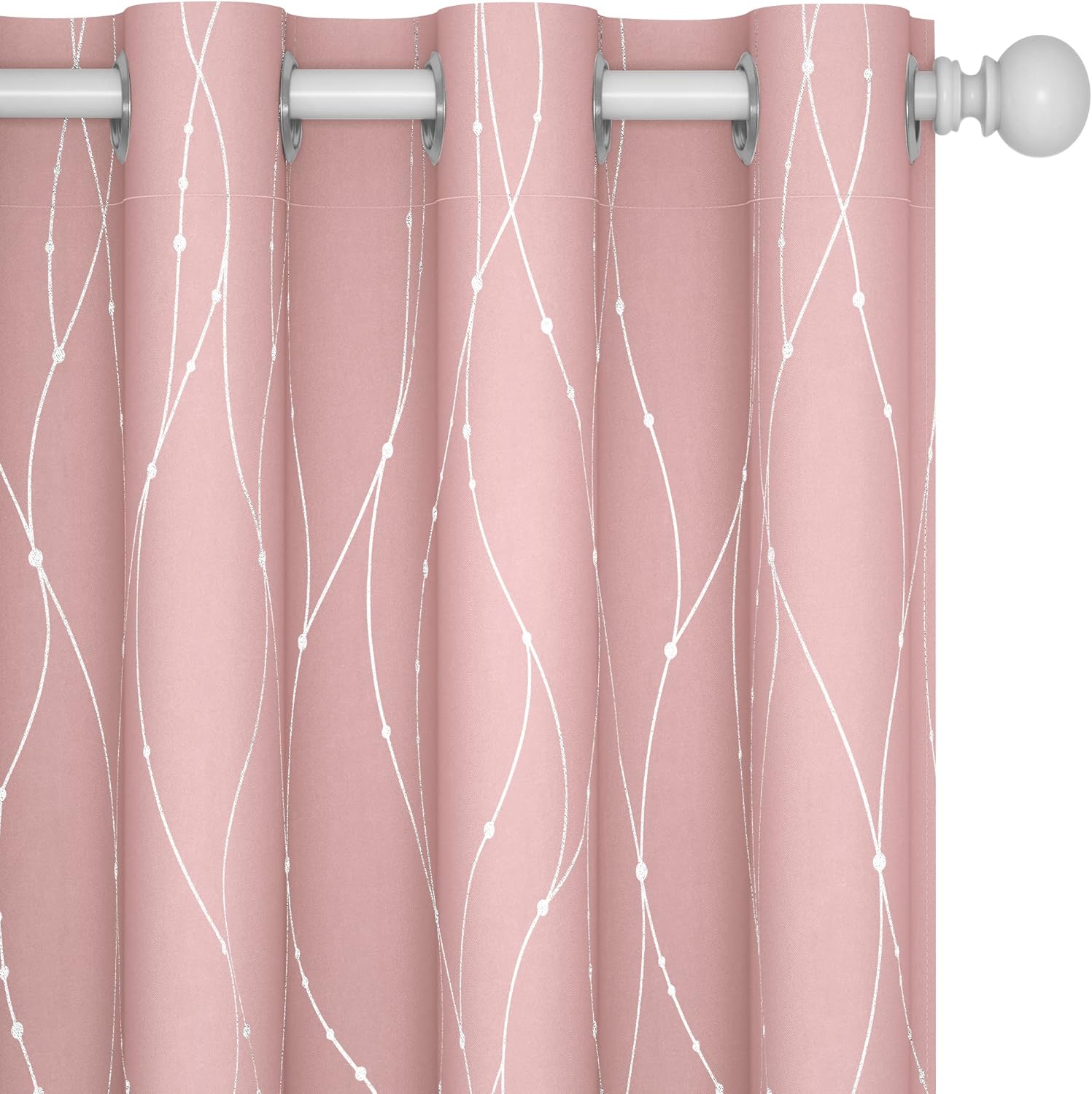 Deconovo Blackout Curtains, Grey Curtain, Thermal Insulated Soundproof Curtain Drapes, Wave Dot Foil Print, 52 x 84 Inch, 2 Panels, Machine‑Washable Privacy Window Drape for Bedroom Living Room Office