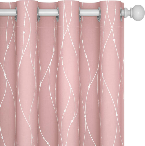 Deconovo Blackout Curtains, Grey Curtain, Thermal Insulated Soundproof Curtain Drapes, Wave Dot Foil Print, 52 x 84 Inch, 2 Panels, Machine‑Washable Privacy Window Drape for Bedroom Living Room Office