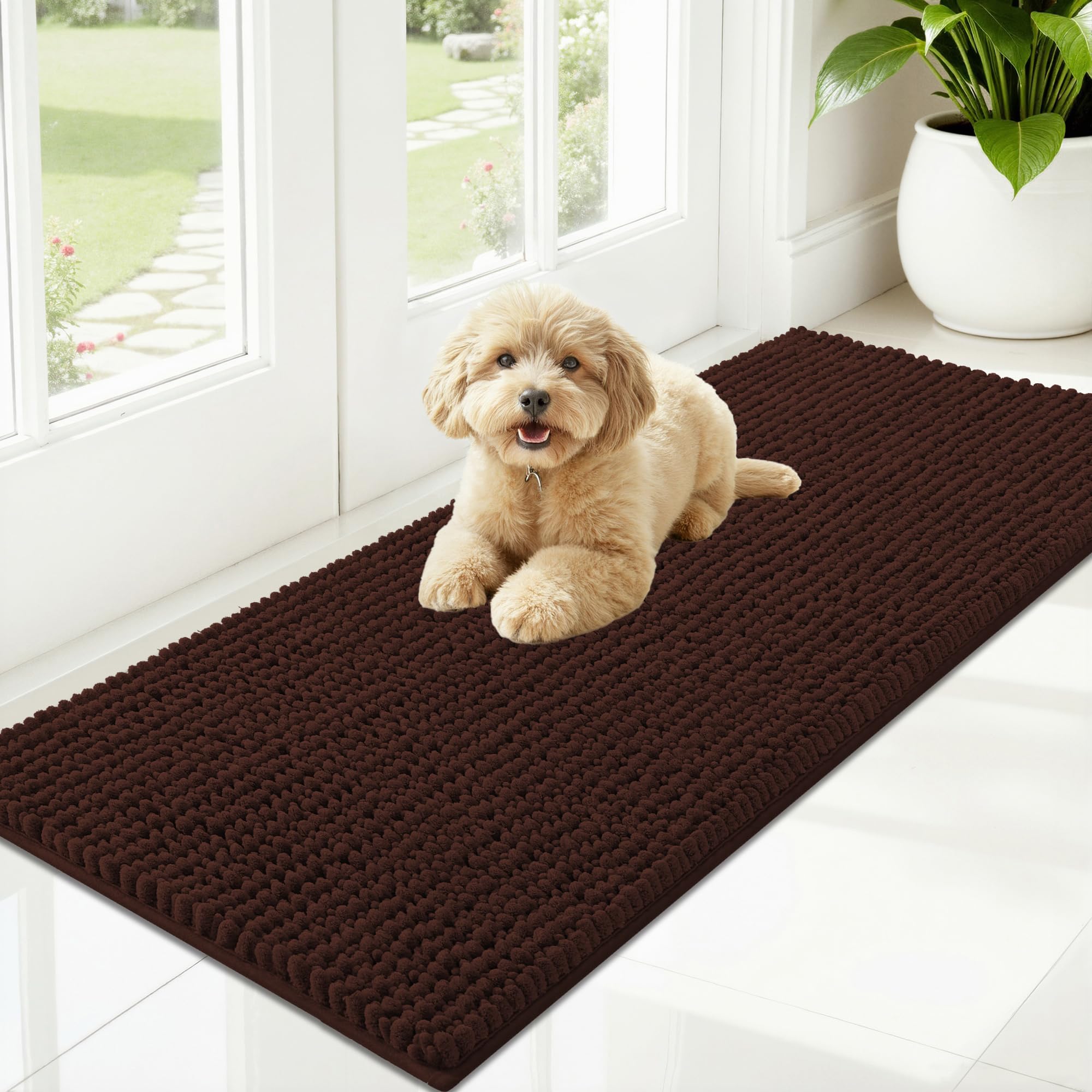 OLANLY Dog Door Mat for Muddy Paws 30x20, Ultra Absorbent Chenille Mud Doormat, Non-Slip Washable and Dirt Trapping Doormat for Indoor Entryway, Quick-Dry Indoor Pet Bed Mats for Dogs, Grey