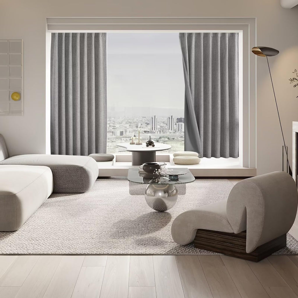 CUCRAF 100% Blackout Window Curtains 84 inches Long 2 Panels Set, Faux Linen Look Thermal Insulated Grommet Drapes, Room Darkening Curtain for Bedroom Living Room(W52 x L84 Inch, Light Khaki)