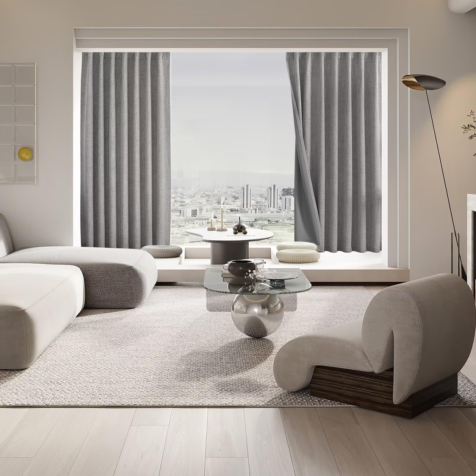 CUCRAF 100% Blackout Window Curtains 84 inches Long 2 Panels Set, Faux Linen Look Thermal Insulated Grommet Drapes, Room Darkening Curtain for Bedroom Living Room(W52 x L84 Inch, Light Khaki)