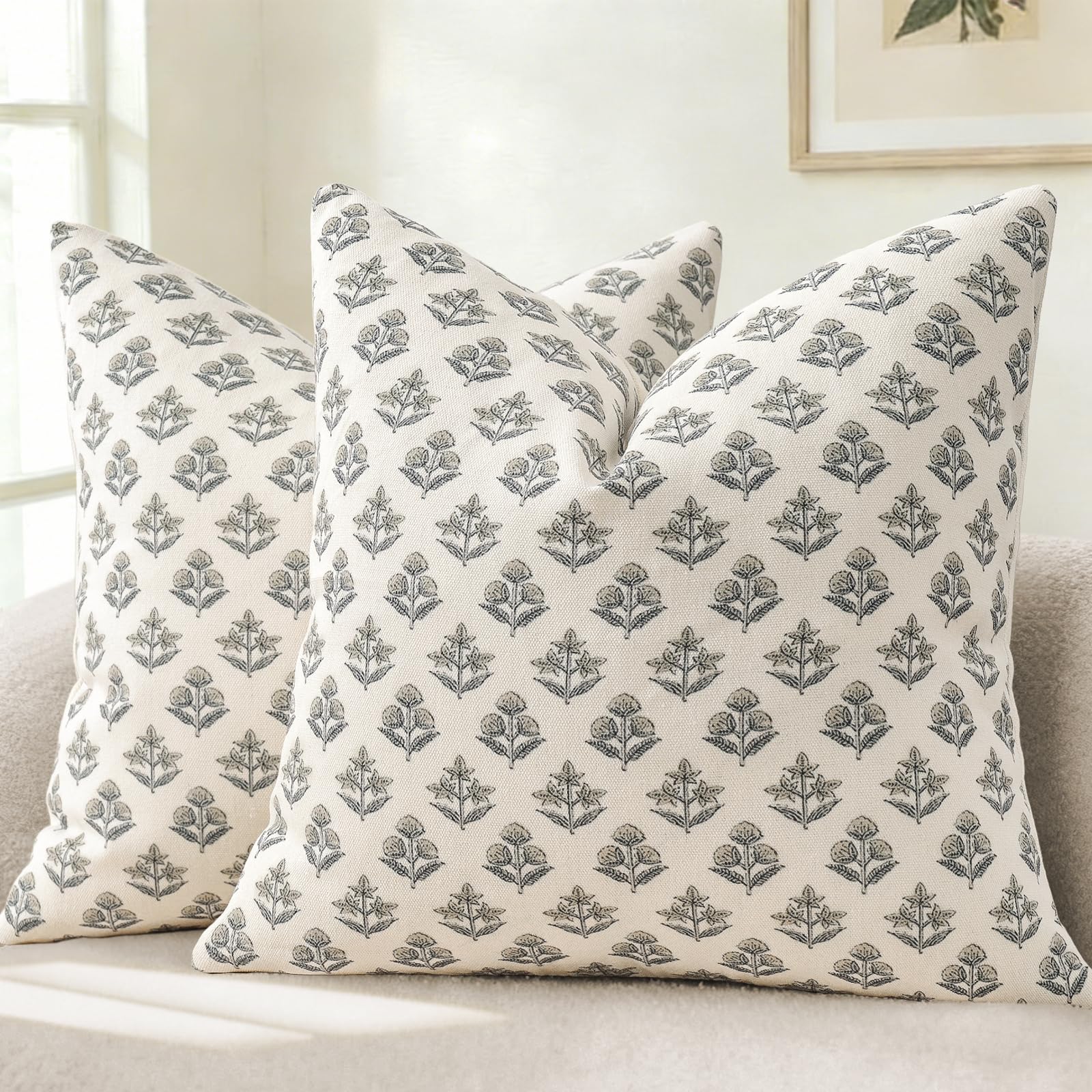 YCOLL Farmhouse Floral Pillow Covers 20x20 Set of 2, Rustic Country Decorative Cushion Covers Vintage Throw Pillow Covers for Sofa Couch Bed Living Room Home Decor, Blue Green