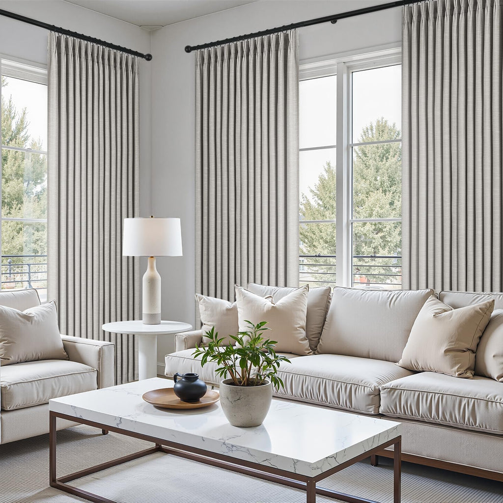 Topfinel 84 Inch Long Natural Blackout Curtains for Bedroom Livingroom, Farmhouse Back Tab Pinch Pleated Drapes for Track System,Neutral Linen Ambiance & Privacy Drapes Natural 52" W*84" L