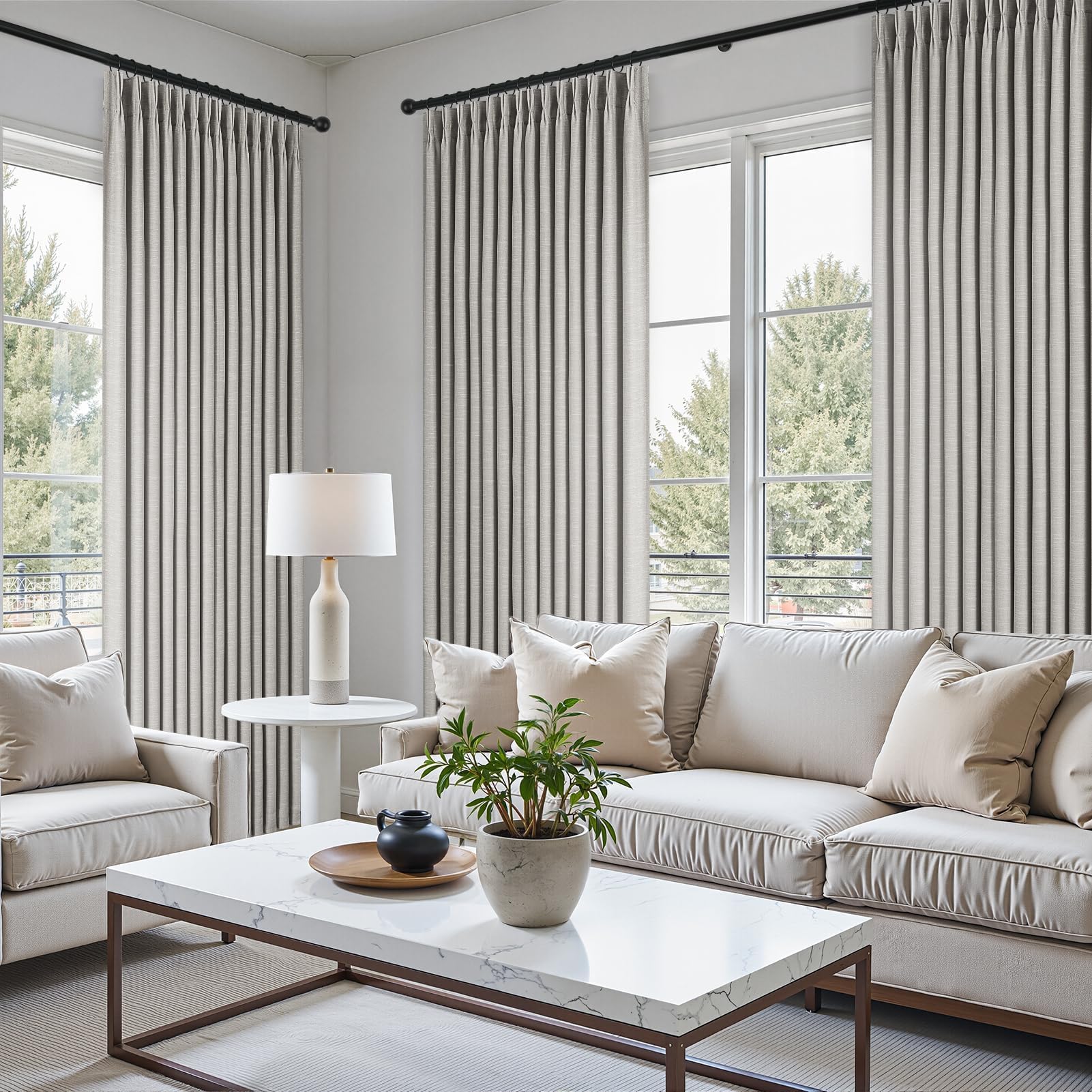 Topfinel 84 Inch Long Natural Blackout Curtains for Bedroom Livingroom, Farmhouse Back Tab Pinch Pleated Drapes for Track System,Neutral Linen Ambiance & Privacy Drapes Natural 52" W*84" L