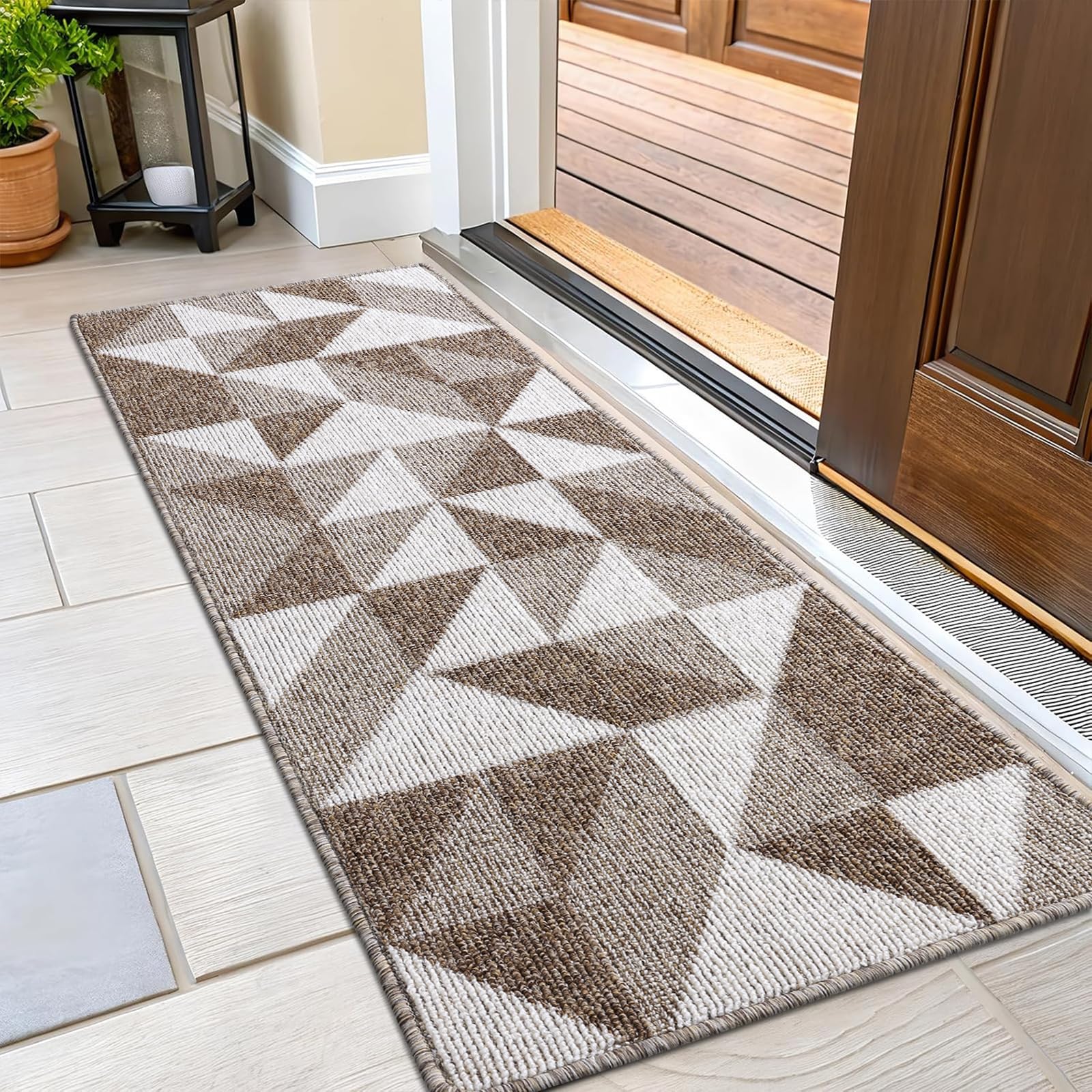 OLANLY Door Mat Indoor Entrance Washable 32x20, Odor-Free Low-Profile Front Back Geometric Doormat, Absorbent Resist Dirt Entry Carpet, Easy to Clean Sturdy Inside Floor Mats for Entryway, Black