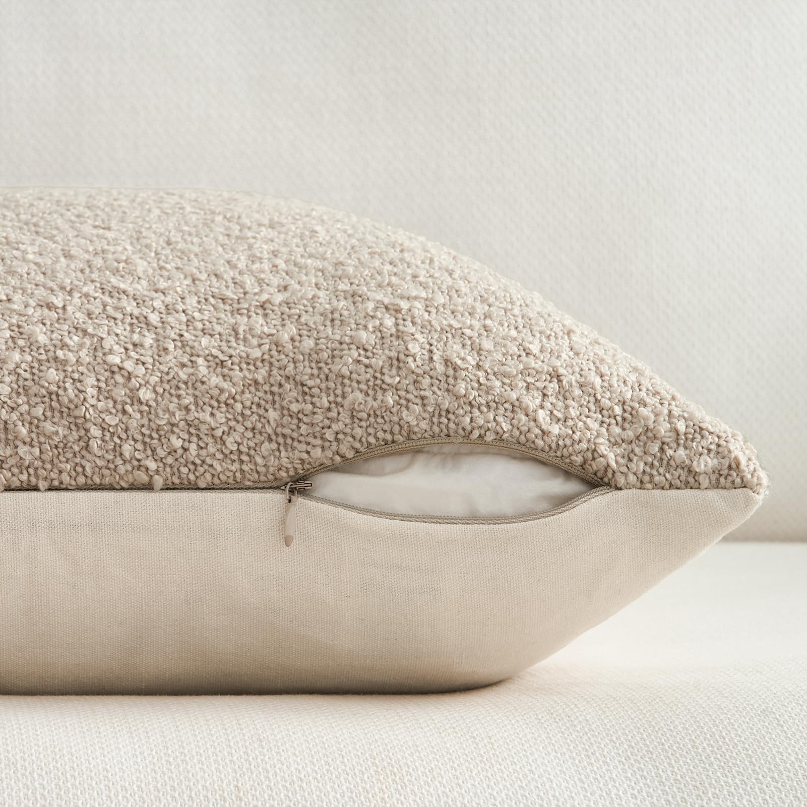 Topfinel Boucle Decorative Pillow Covers 18x18 Inches Set of 4 Neutral Cream Ivory White Pillowcase with Linen Cotton Back Chair Sofa Modern & Minimal Living Room Spring Home Decor