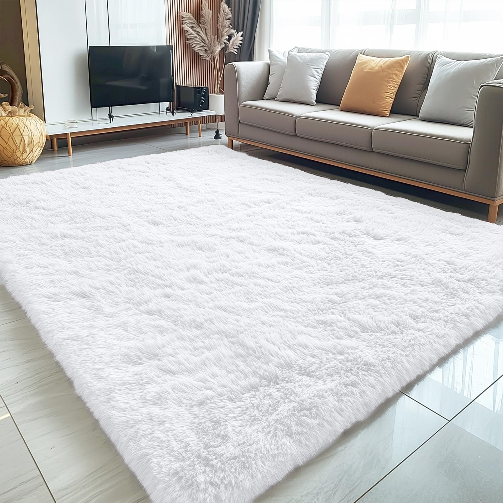 OLANLY Area Rugs for Living Room Bedroom, Machine Washable 4x5.9 ft Soft Fluffy Shaggy Bedside Rug, Indoor Floor Carpet for Kids Girls and Boys, Dorms, Nursery Rooms, Home Decor Aesthetic, Grey