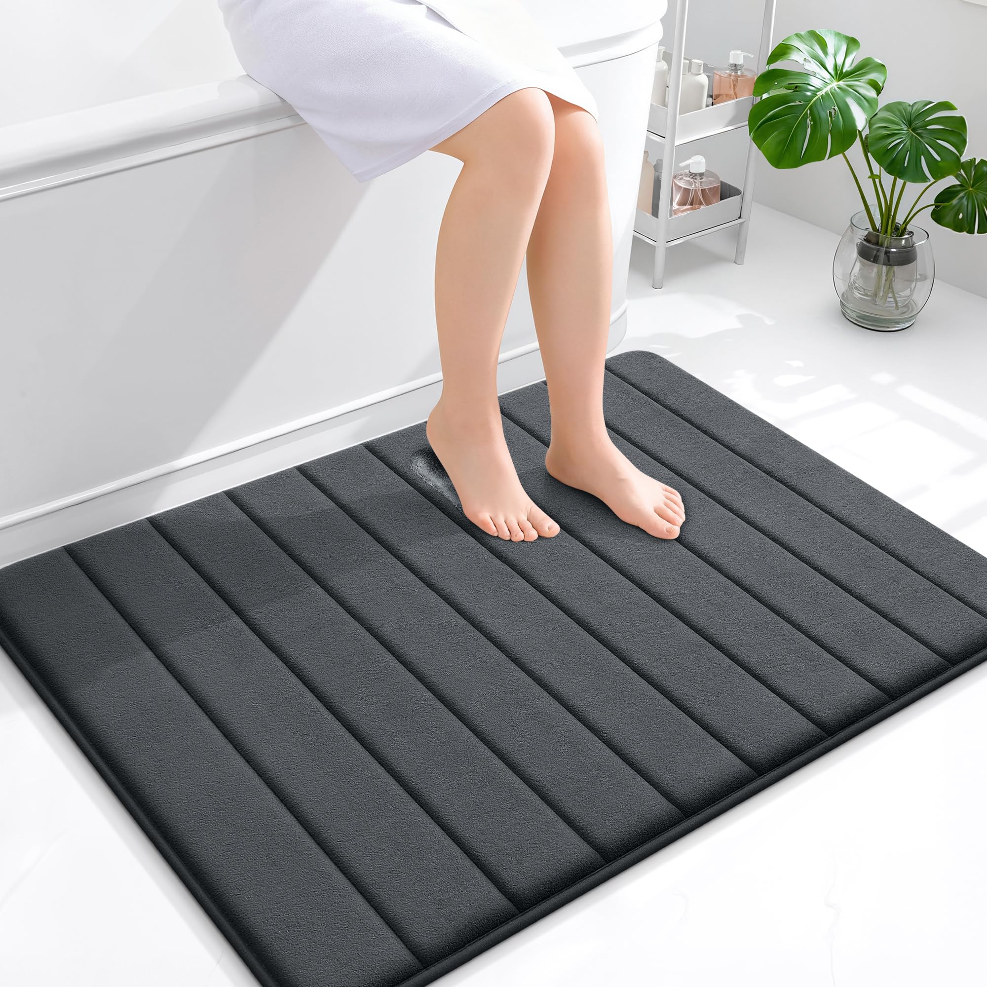 OLANLY Memory Foam Bath Mat 30x20, Super Soft Absorbent Bathroom Rugs, Quick Dry, Machine Washable Shower Floor Rugs, Bathmat Carpet, Bathroom Home Decor Accessories, Grey