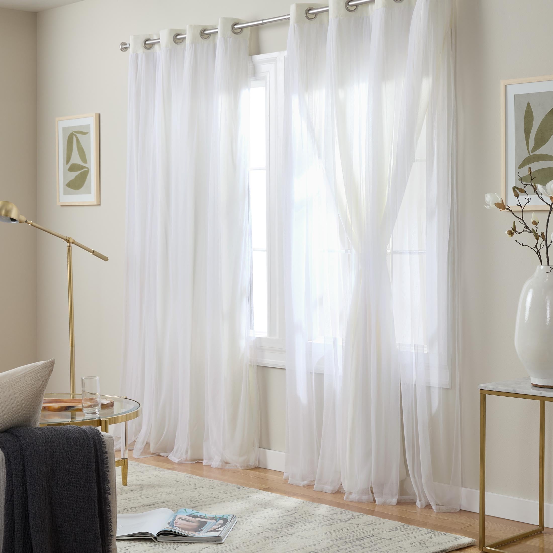 TOWN & COUNTRY LUXE Talia Double Layer Indoor Curtains, Sheer and Room Darkening Blackout, Grommet Top, Energy Efficient, 2-Pack Set, 52"x84", Rose Blush