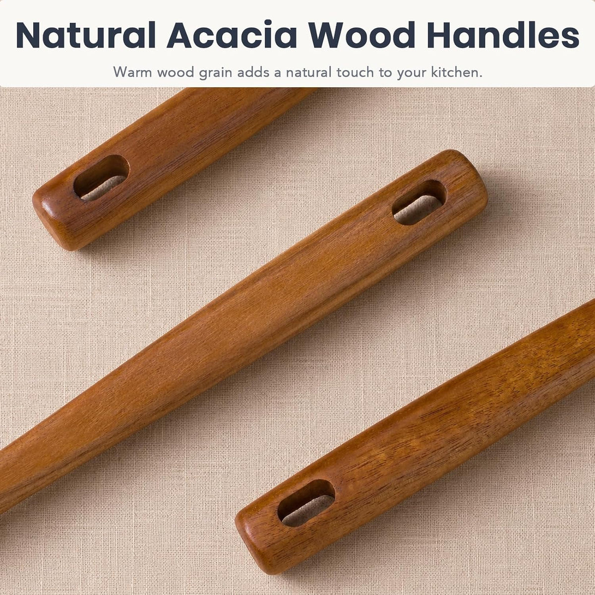 5-Piece Silicone Kitchen Utensil Set with Acacia Wood Handles, Brown