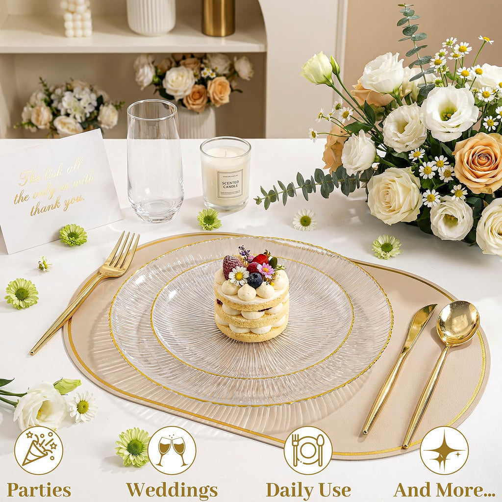 DaYammi 60Pcs Sage Green Plastic Plates with Gold Rim,Disposable Plates Set Includes 30 Dinner Plate & 30 Salad Plate,Fancy Green Party Plates with Radial Texture for Party Wedding Dinner